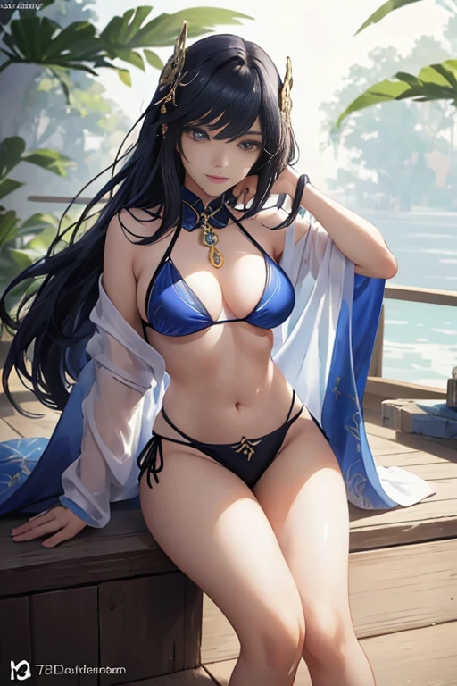Araf asian woman in bikini posing on wooden platform, 非常に詳細なgoddessのショット, アニメのgoddess, Highly detailed ArtGerm, beautiful attractive anime woman, goddess. very high detail, 美しいgoddess, seductive anime girl, [ trending on cgsociety ]!!, by Jan J., trending on cgstation, beautiful charming anime 