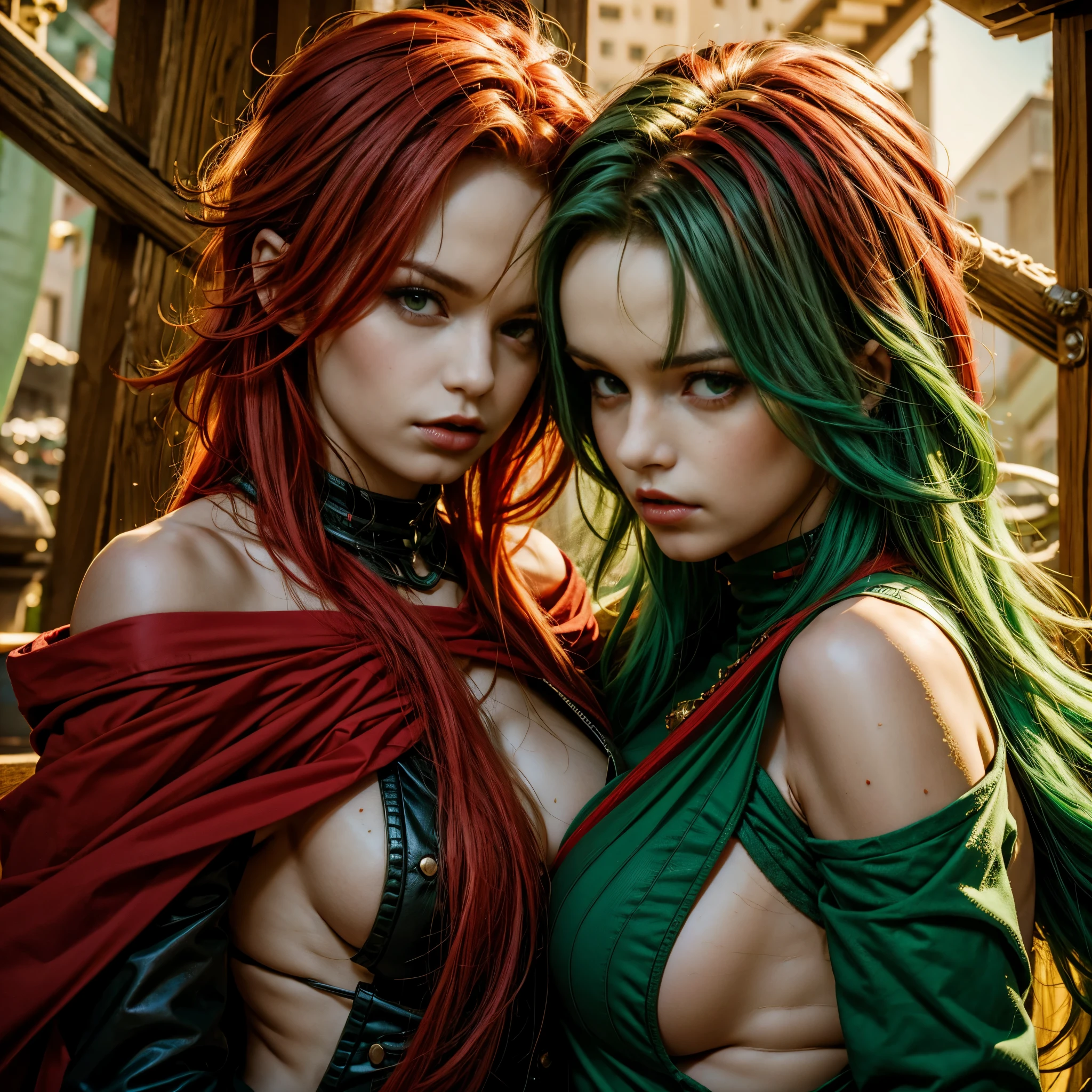 green hair, red hair, green and red hair