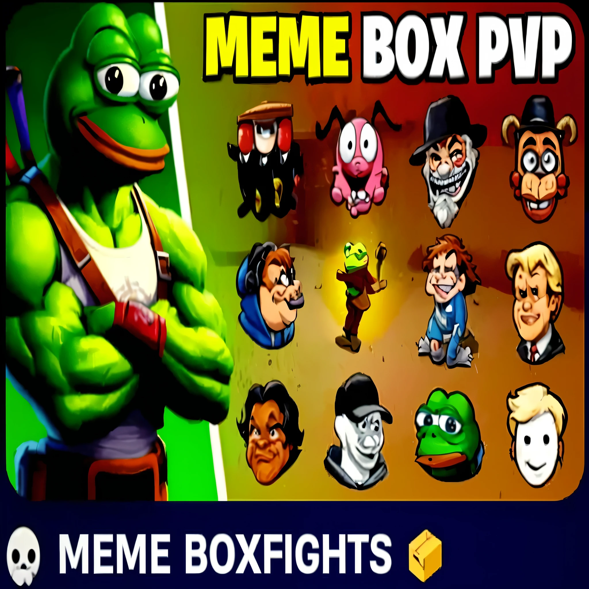 there are many cartoon characters on this video game, hajime no ipo box fight, meme, 4 chan pepe, memes, pepe the frogs at war, meme format, meme template, pepe the frog, internet meme, pepe frog, super rich happy pepe, funny meme, reddit meme, fighting game, dank meme, fights, epic fights, box art, meme culture