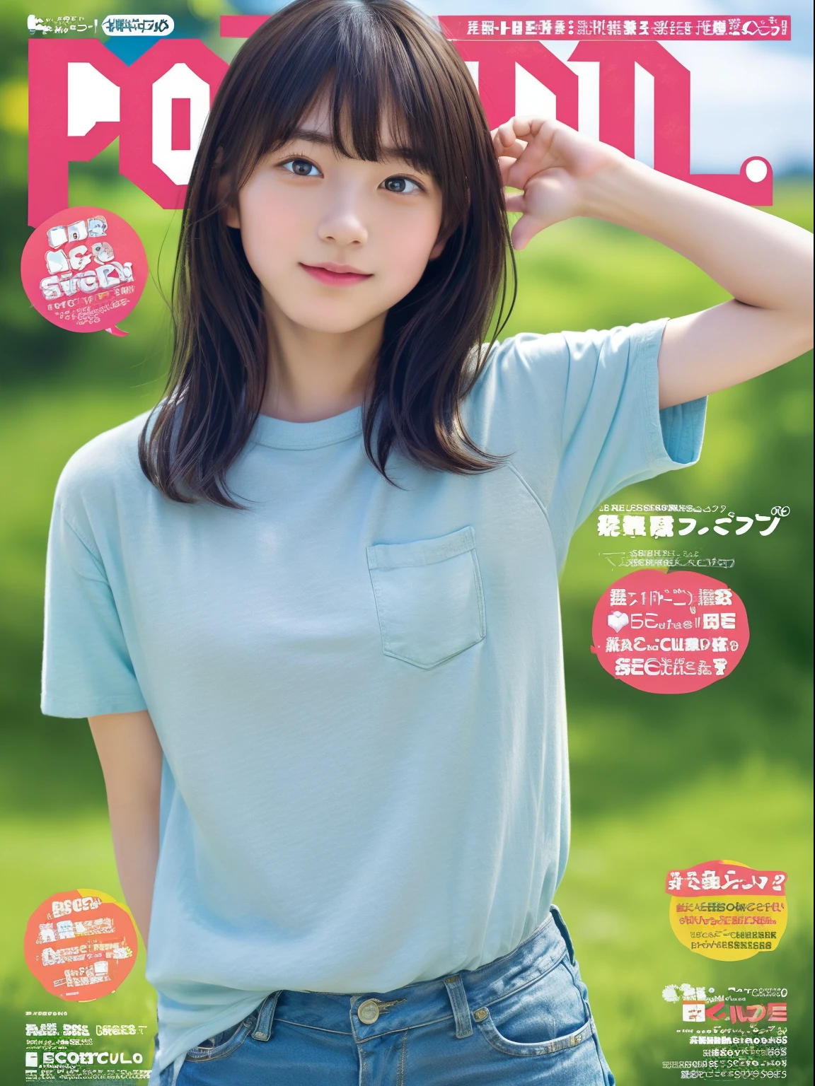 JPNIDOL, 1 girl,Idol magazine cover, 12 years old、young girl、masterpiece, high quality, looking at the viewer,