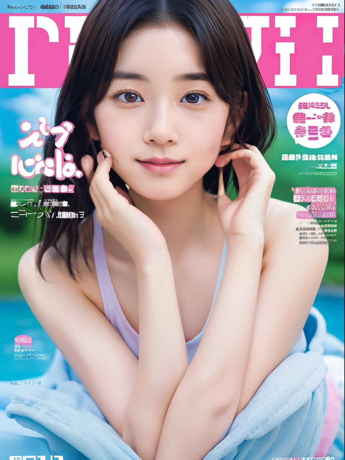 JPNIDOL, 1 girl,Idol magazine cover, 、young girl、masterpiece, high quality, looking at the viewer,