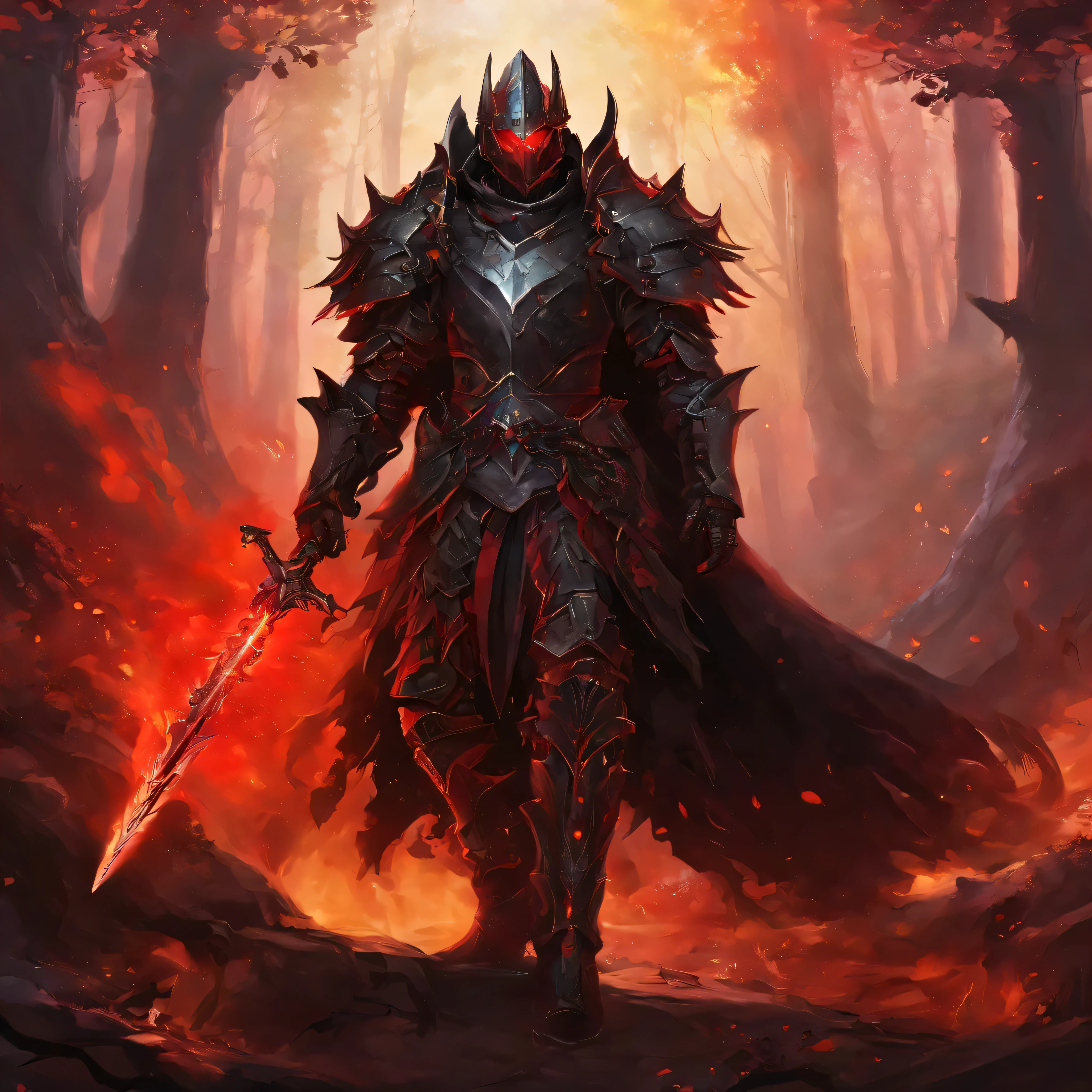 FULL plated Deadric knight mix, a big legendary black greatsword with Black light mixed with red,with black mist Black greatsword with broken red lines, background Hell knight holding sword,Deadric knight standing in a dark room with a sword, burnt armor, black fire color reflected armor, steampunk bioarmor, redwood forest themed armor, demonic dragon inspired armor, corrupted armor, gothic armor, black and reddish color armor, cyberpunk flame suit, prince crown of black gears, zombie cyborg, demonic! compedium!, black gears, fire sword, medieval, dynamic, FULL HD, REALISTIC FANTASY