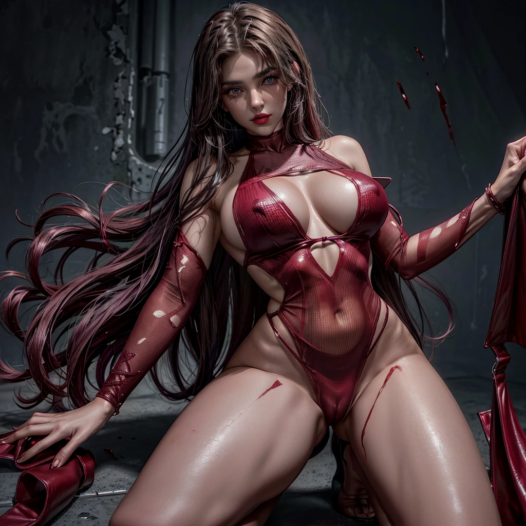 Top quality, best quality, masterpiece, 8k, real image, real photo, real photo, dark, dark, dark, fear, horror, real woman, realistic woman, american look, real woman (dark and voluminous hair, perfect eyes, perfect face, wearing burgundy color lipstick), whole body, ripping out one's own heart, dirty with blood,exposed, subtle nudity, nsfw,sexy_attire
