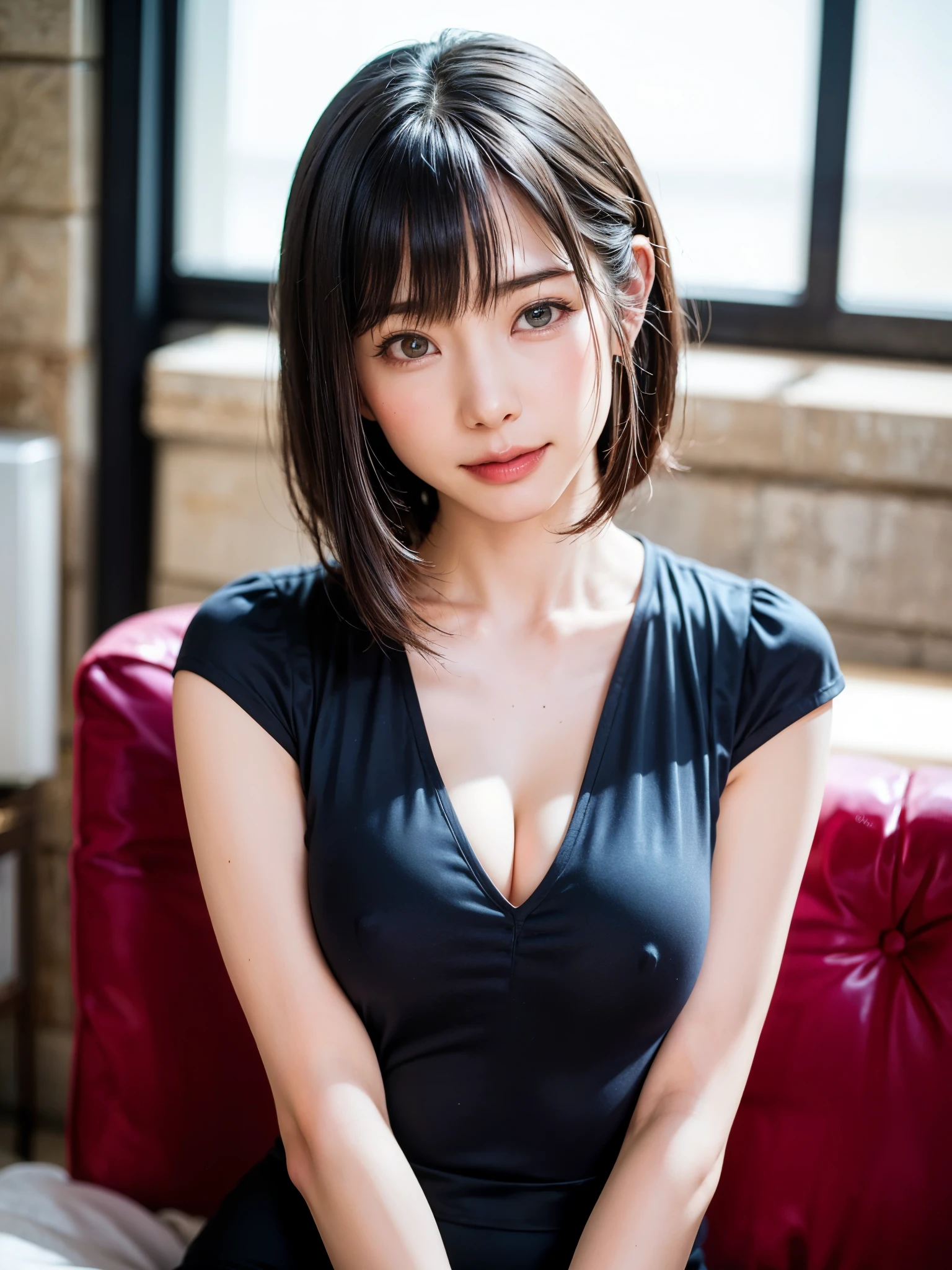 (table top, highest quality、High resolution:1.4、very attractive beauty、Adds intense highlights to the eyes、look closely at the camera:1.4、Beautiful woman full of charm、ideal body proportions、perfect anatomy、brunette short bob hair、shiny hair、bangs:1.4、光沢のあるbangs:1.4、lip gloss),1 girl, Report, light brown shiny hair, scarf,realistic, looking at the viewer、Please tilt your head slightly, bright colored crystal light blue eyes, short and shiny hair、 chest中央に穴の開いた白いタートルネックの衣装,chestの真ん中に丸い穴のあるセクシーな白いタートルネック ニット セーター、 lips, lip gloss, Upper body、Big eyes、eyelash、face is a little red、embarrassing)、((italian road in winter))、((short hair with Big eyess、Give students very powerful highlights、{Huge|big|Hugeな|mega} chest:2、very bigger chest:2、look at the audience、very beautiful beauty、show me your ears、long neck、smile、smile、Happy、beautiful teeth、口を開いてsmile、heart shaped eyes))、28 years old、very cute super model、bangs:2、portrait:2