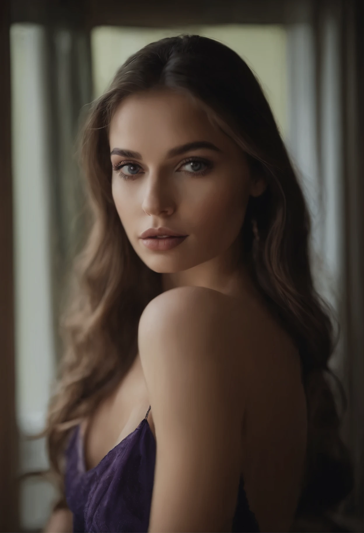Arafed woman completely , Latina, fille sexy aux yeux bleus, ultra realist, Meticulously detailed, Portrait Sophie Mudd, selfie of a young woman, Yeux de chambre, Violet Myers, sans maquillage, maquillage naturel, looking straight at camera, Visage avec Artgram, Maquillage subtil, Great photo of the whole body kneeling on the bed, dans la chambre, Medium to large bust; ; ;nu