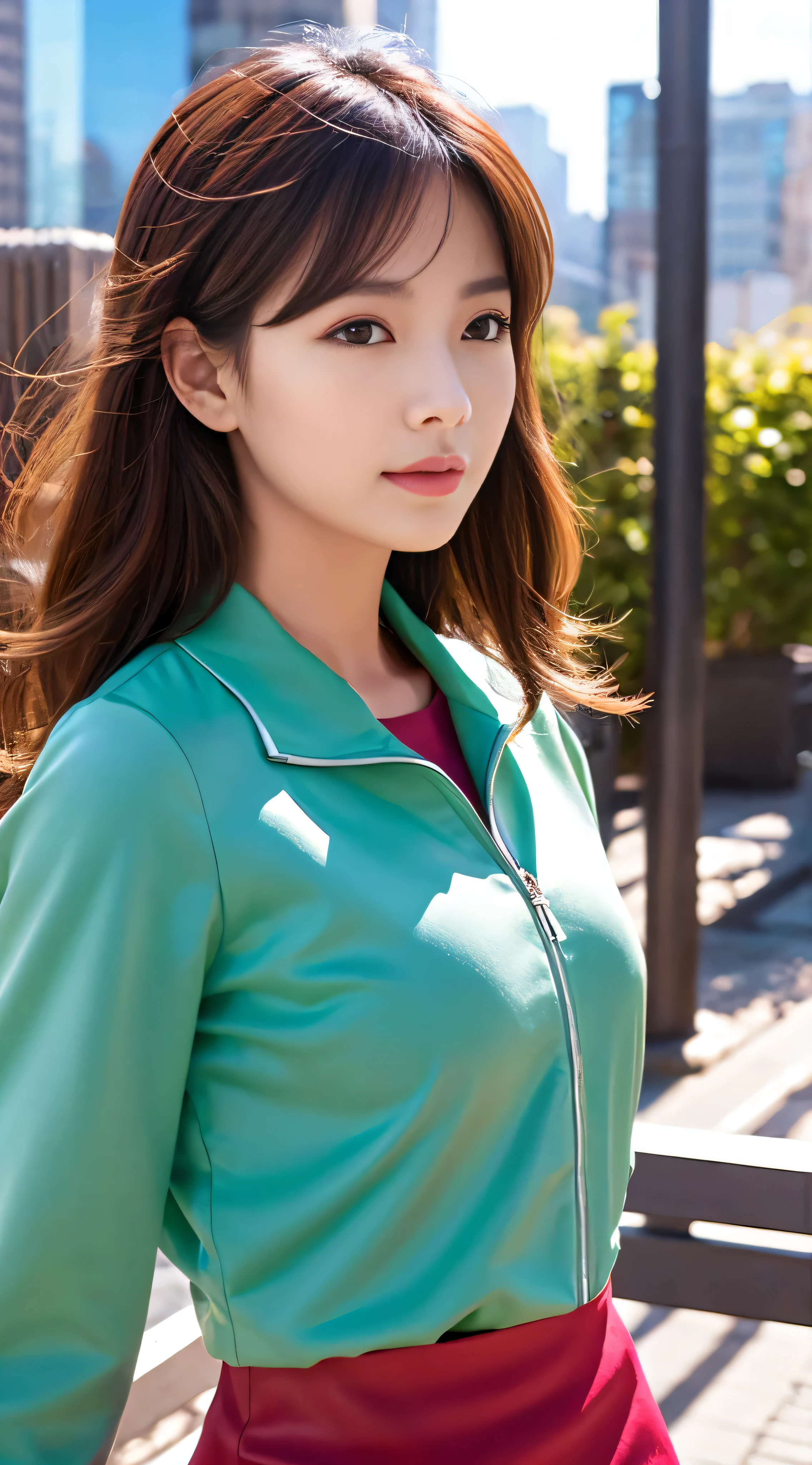 Small breasts, pale green, turtleneck dress, white small flower print