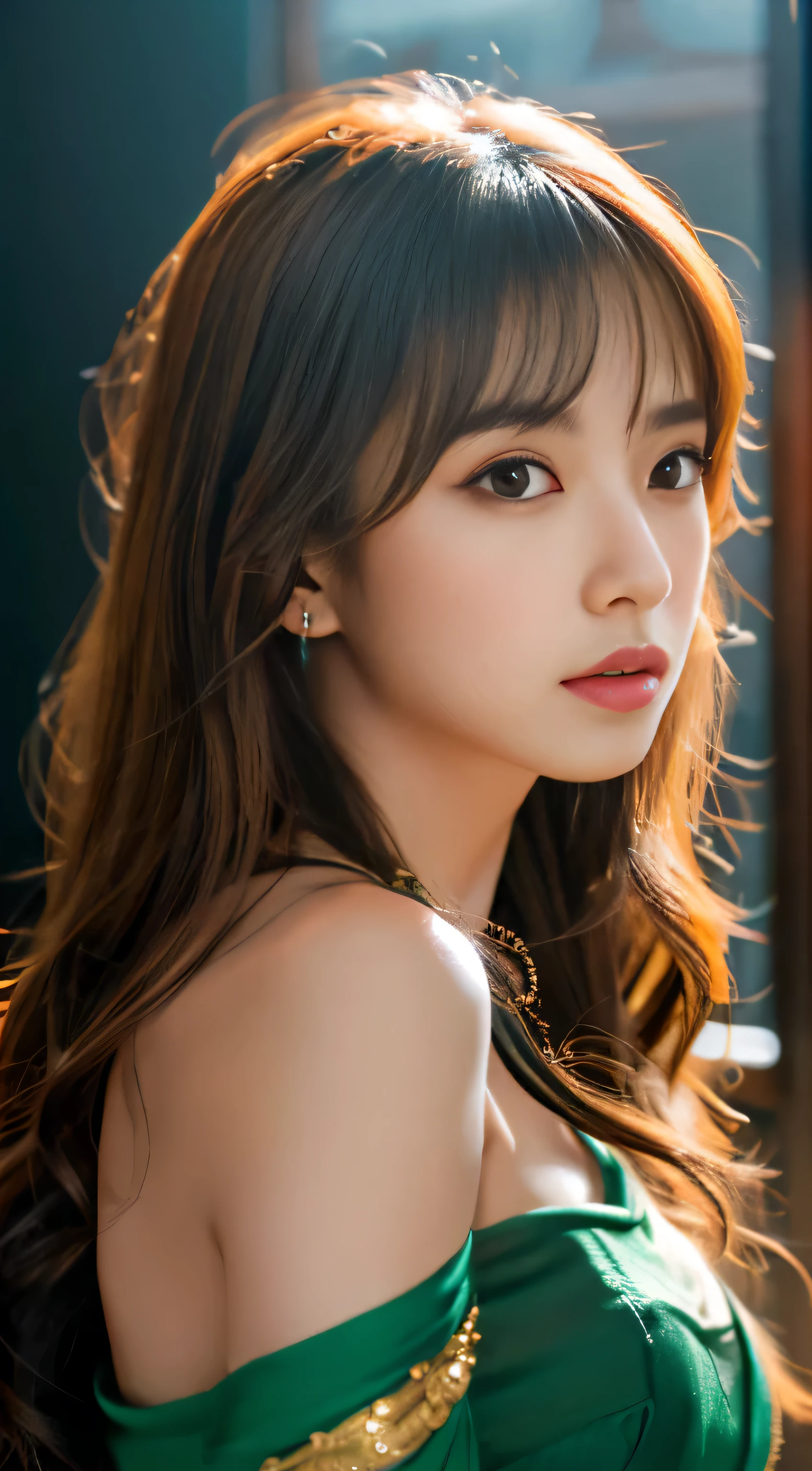 (RAW photo, best quality), (realistic, photo-realistic:1.3),best quality,highly detailed,masterpiece,ultra-detailed,illustration,1girl,upper_body,dynamic angle,world masterpiece theater,messy_long_hair,best quality,extremely detailed CG unity 8k wallpaper,ink,Amazing,cinematic lighting,lens_flare, dunhuang_style