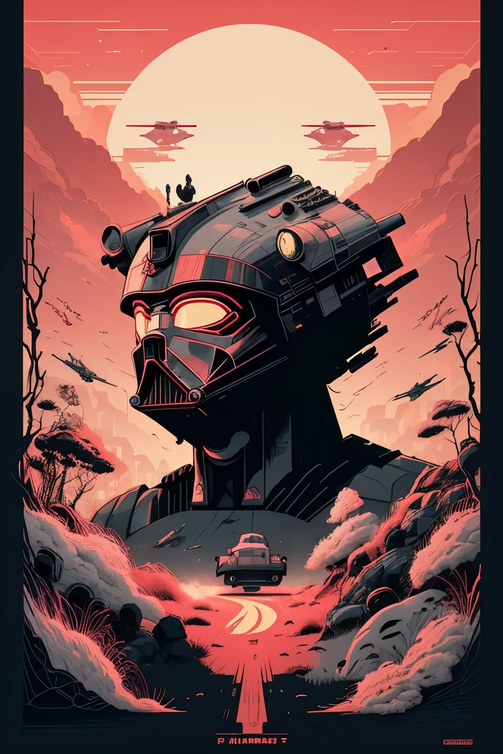 Hull plan design. ([Bona Fett guerra de las galaxias]) star wars as minimalist graphic design poster., Al estilo Olly Moss