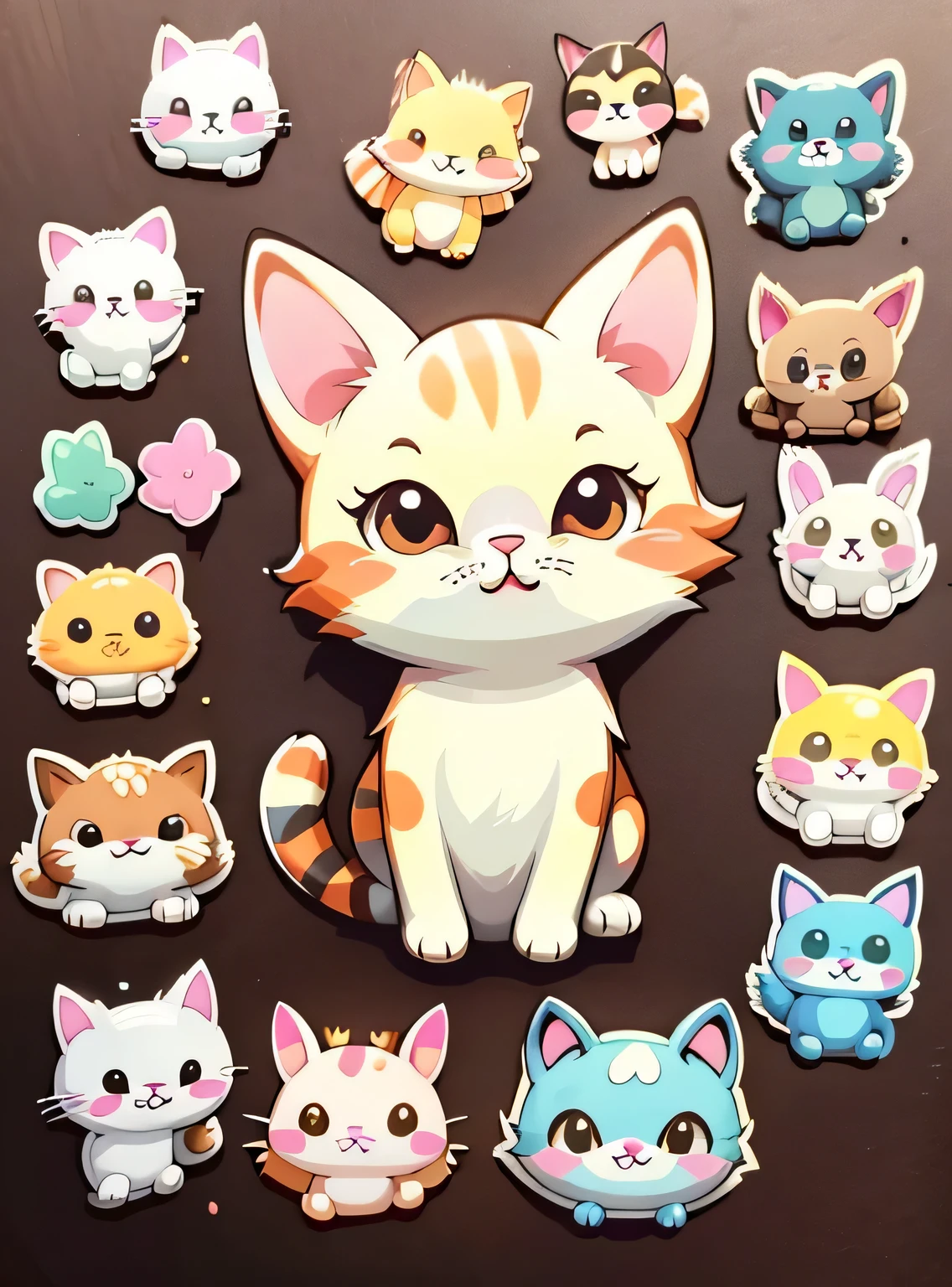 um adesivo,Gatinho,animal fofo,fundo rosa simples,Desenho animado fofo,cabelos castanhos,Forma animal simples