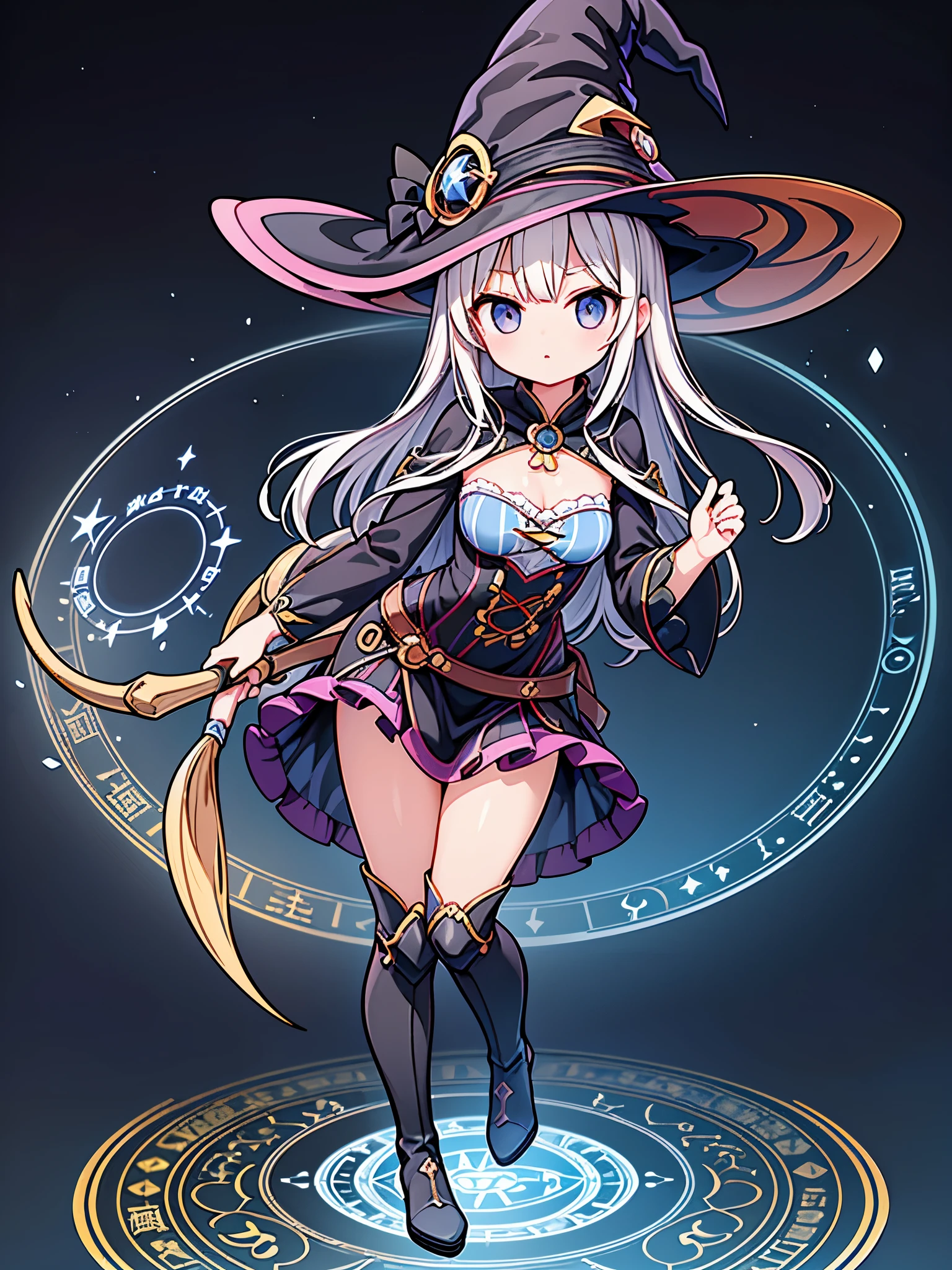 ((highest quality)),(ultra high resolution),(Super detailed),(detailed description),((best CG)),(best work of art),super precision art,great drawing art,(Fantasy art with precise details:1.5), (witch:1.6),(beautiful and well-shaped face:1.5),full of confidence々:1.6,(周りに浮かぶmagic circle:1.6),dynamic pose:1.5,boots:1.3, magic circle, the sky destroyed:1.4