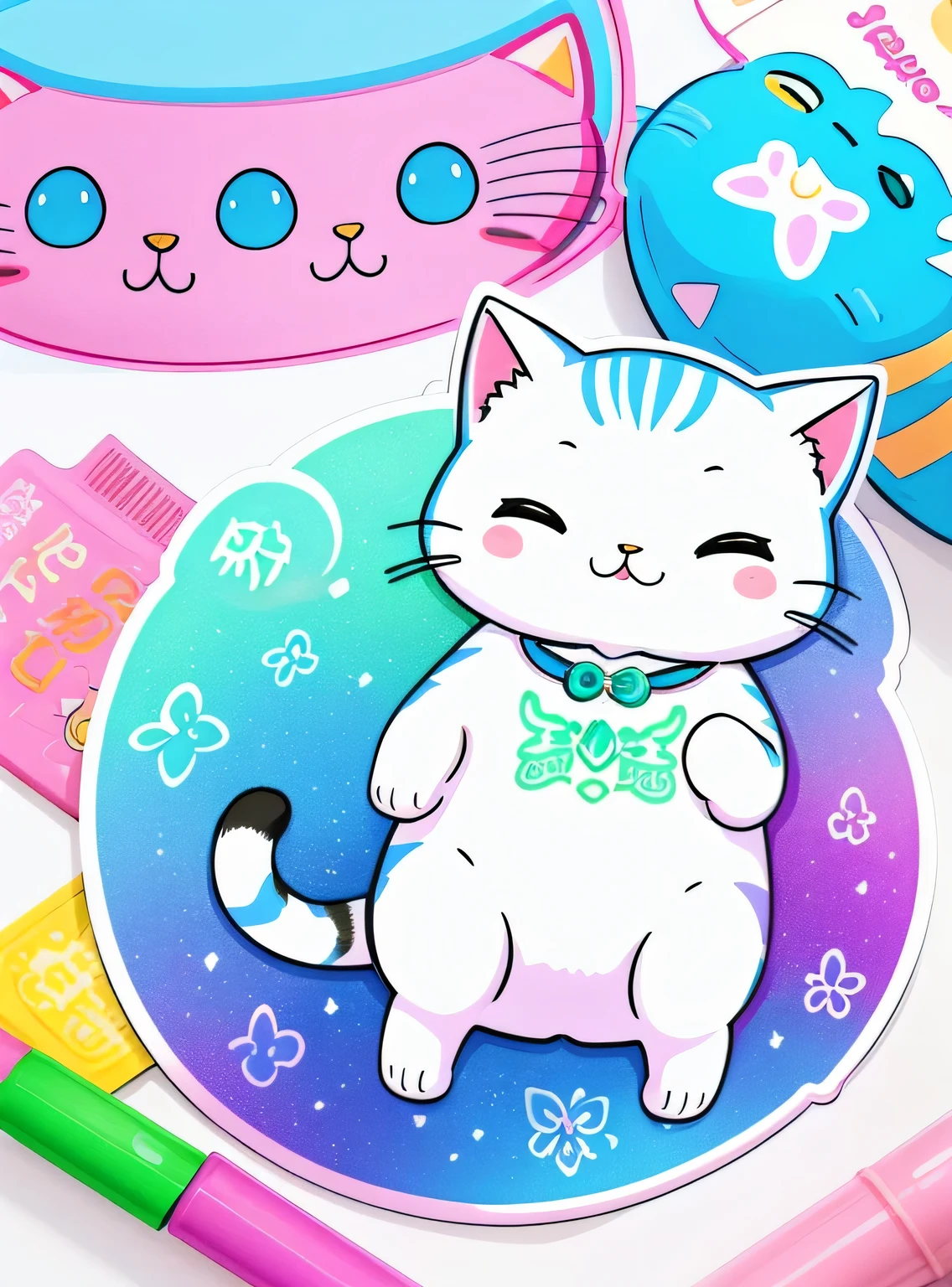 colorful gato, Adhesive illustration, fantasy Adhesive illustration, arte digital detalhada fofa, cute gato, Adhesive illustrations, desenho colorido bonito, design de conceito de adesivo, pintura digital gravada, Bela arte digital, rossdraw vibrante dos desenhos animados, colorful illustration , RossDraw pastel vibrante, design de adesivo, gato , Color sketch, glowing gato, Radiant gato