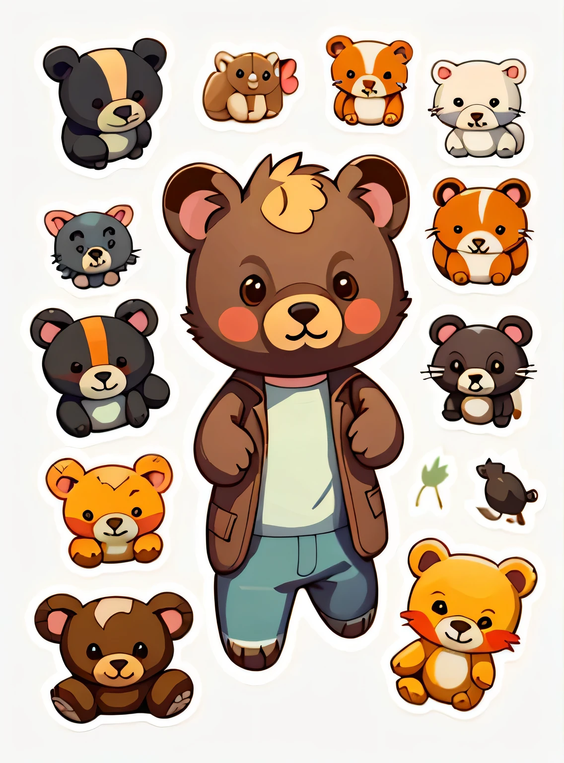 um adesivo，Ursa Menor\（organismo\），Backgound simples，Desenho animado fofo，cabelos castanhos