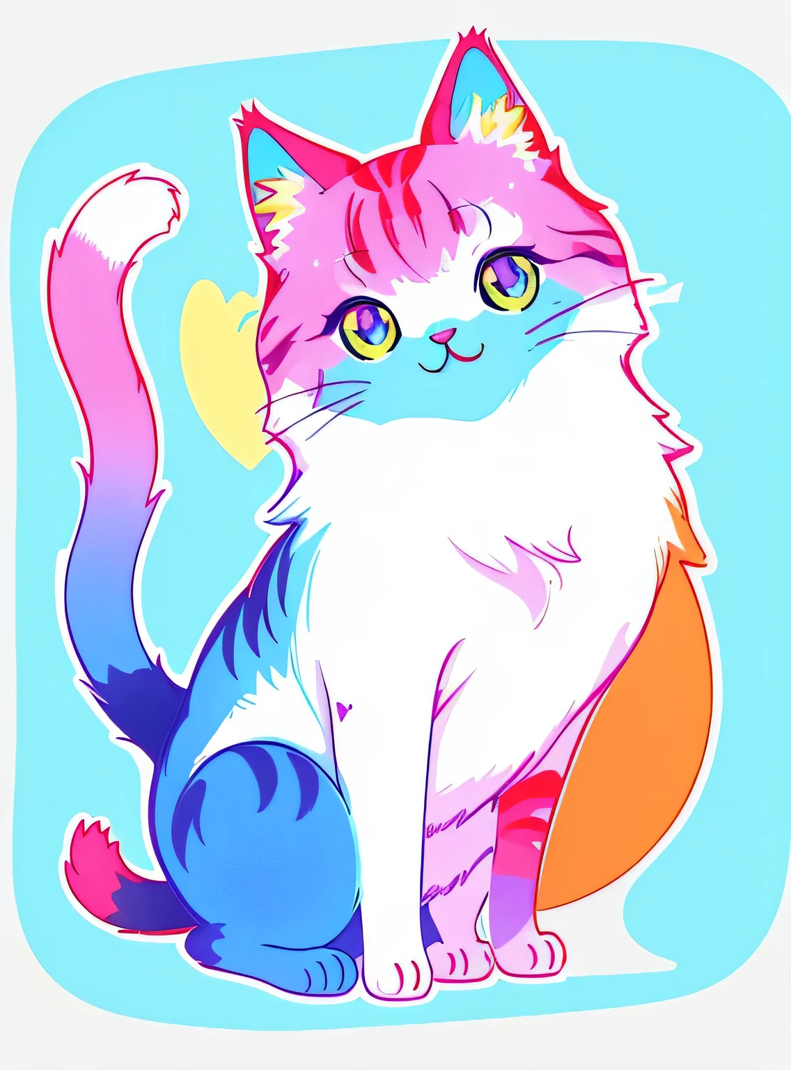 colorful gato, Adhesive illustration, fantasy Adhesive illustration, arte digital detalhada fofa, cute gato, Adhesive illustrations, desenho colorido bonito, design de conceito de adesivo, pintura digital gravada, Bela arte digital, rossdraw vibrante dos desenhos animados, colorful illustration , RossDraw pastel vibrante, design de adesivo, gato , Color sketch, glowing gato, Radiant gato