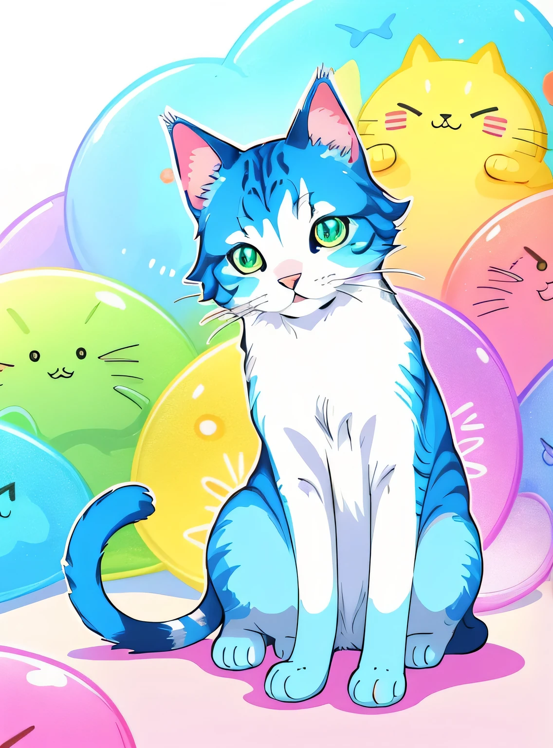 colorful gato, Adhesive illustration, fantasy Adhesive illustration, arte digital detalhada fofa, cute gato, Adhesive illustrations, desenho colorido bonito, design de conceito de adesivo, pintura digital gravada, Bela arte digital, rossdraw vibrante dos desenhos animados, colorful illustration , RossDraw pastel vibrante, design de adesivo, gato , Color sketch, glowing gato, Radiant gato
