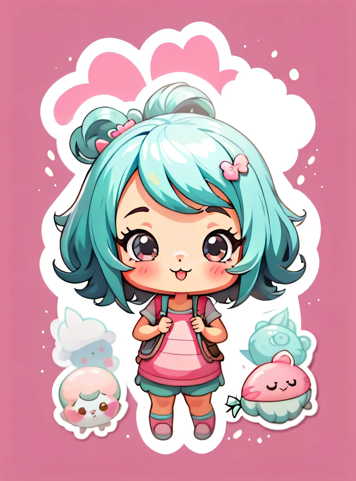 adesivo,1 garota,Bonitinho,kawaii,Bonitinho,fundo rosa chibi,