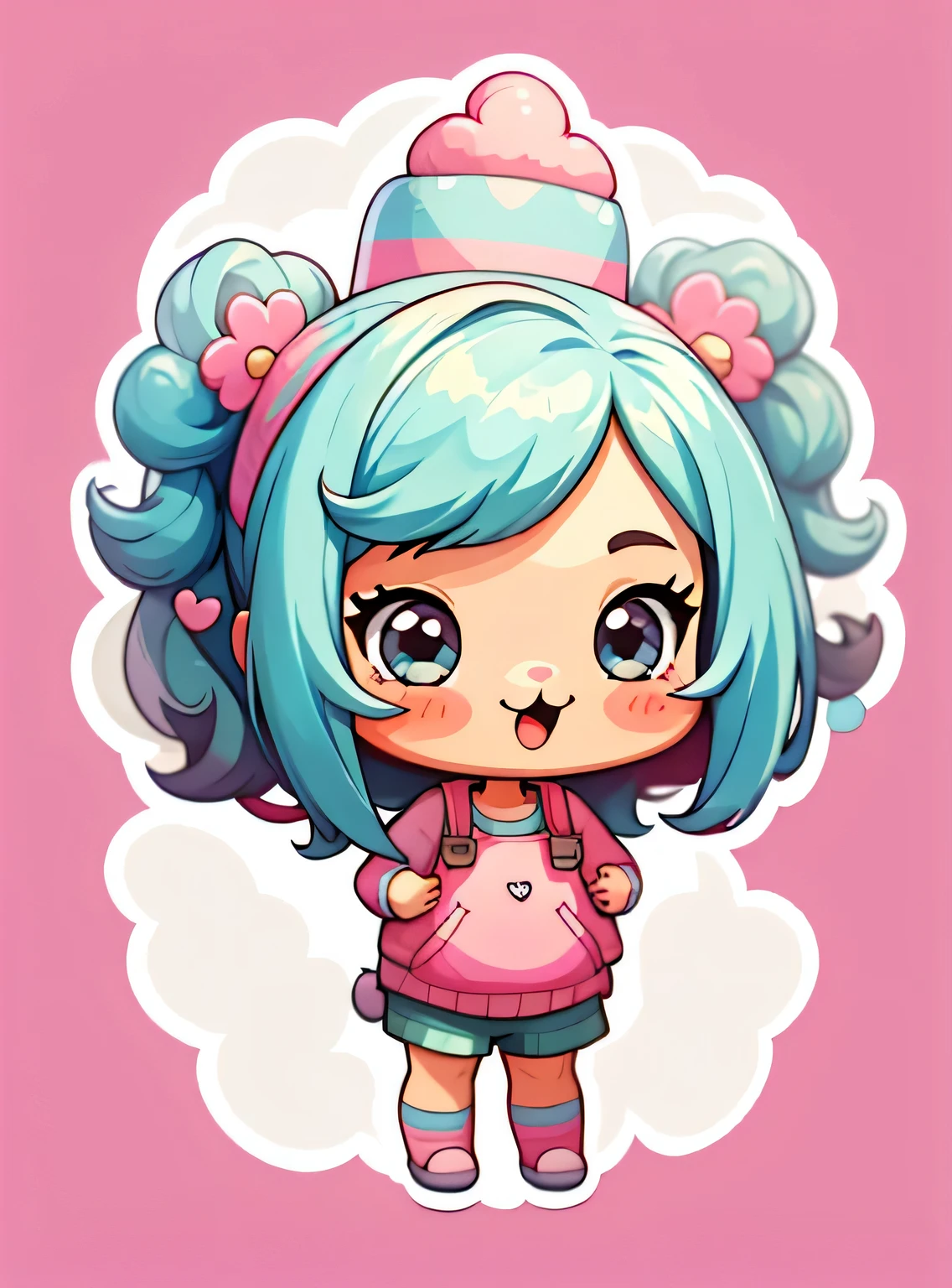adesivo,1 garota,Bonitinho,kawaii,Bonitinho,fundo rosa chibi,