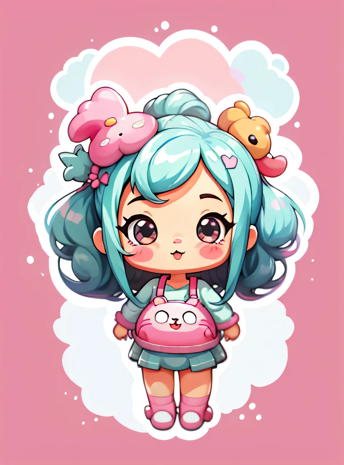 adesivo,1 garota,Bonitinho,kawaii,Bonitinho,fundo rosa chibi,