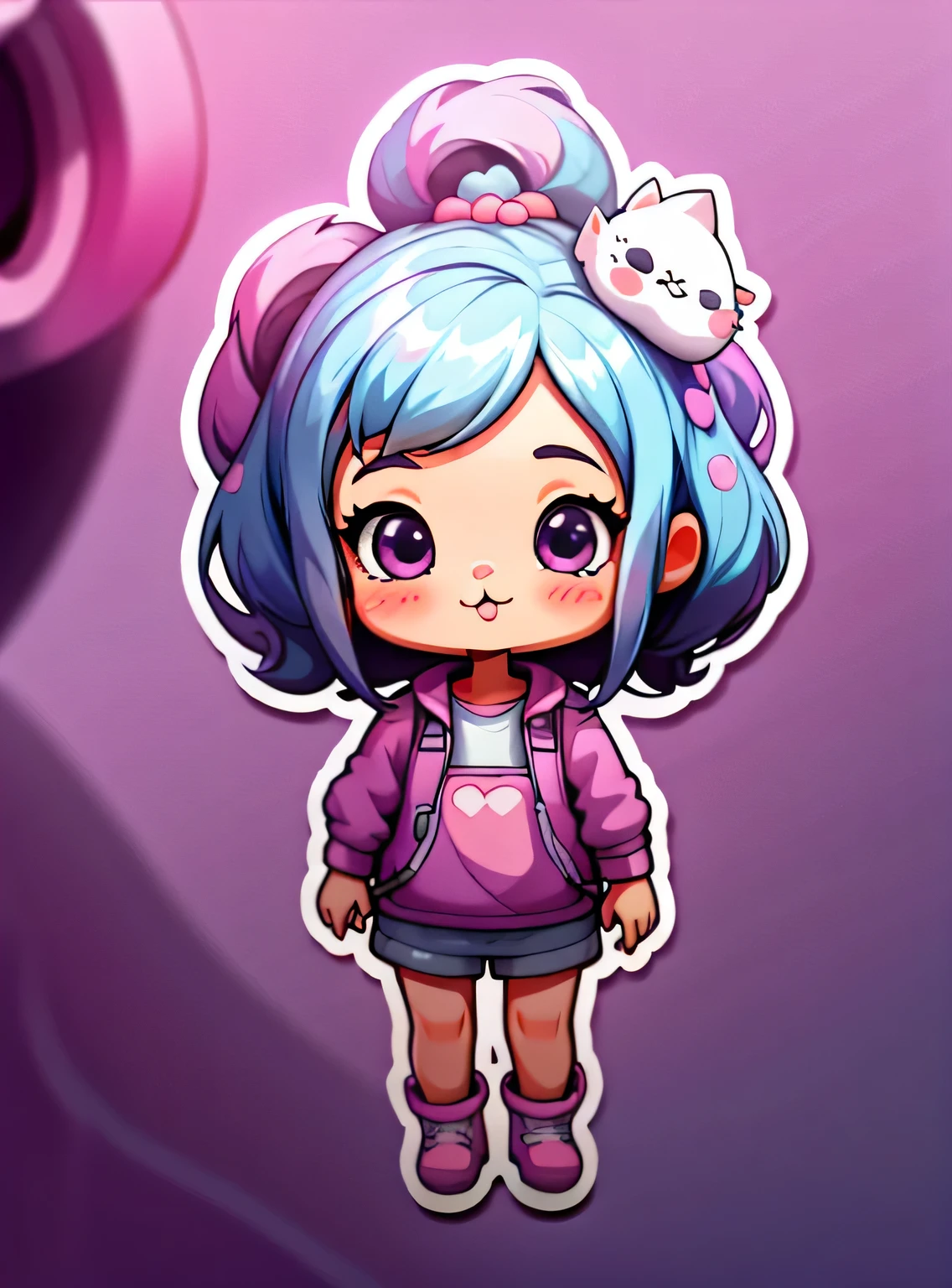 adesivo,1 garota,Bonitinho,kawaii,Bonitinho,fundo roxo chibi,