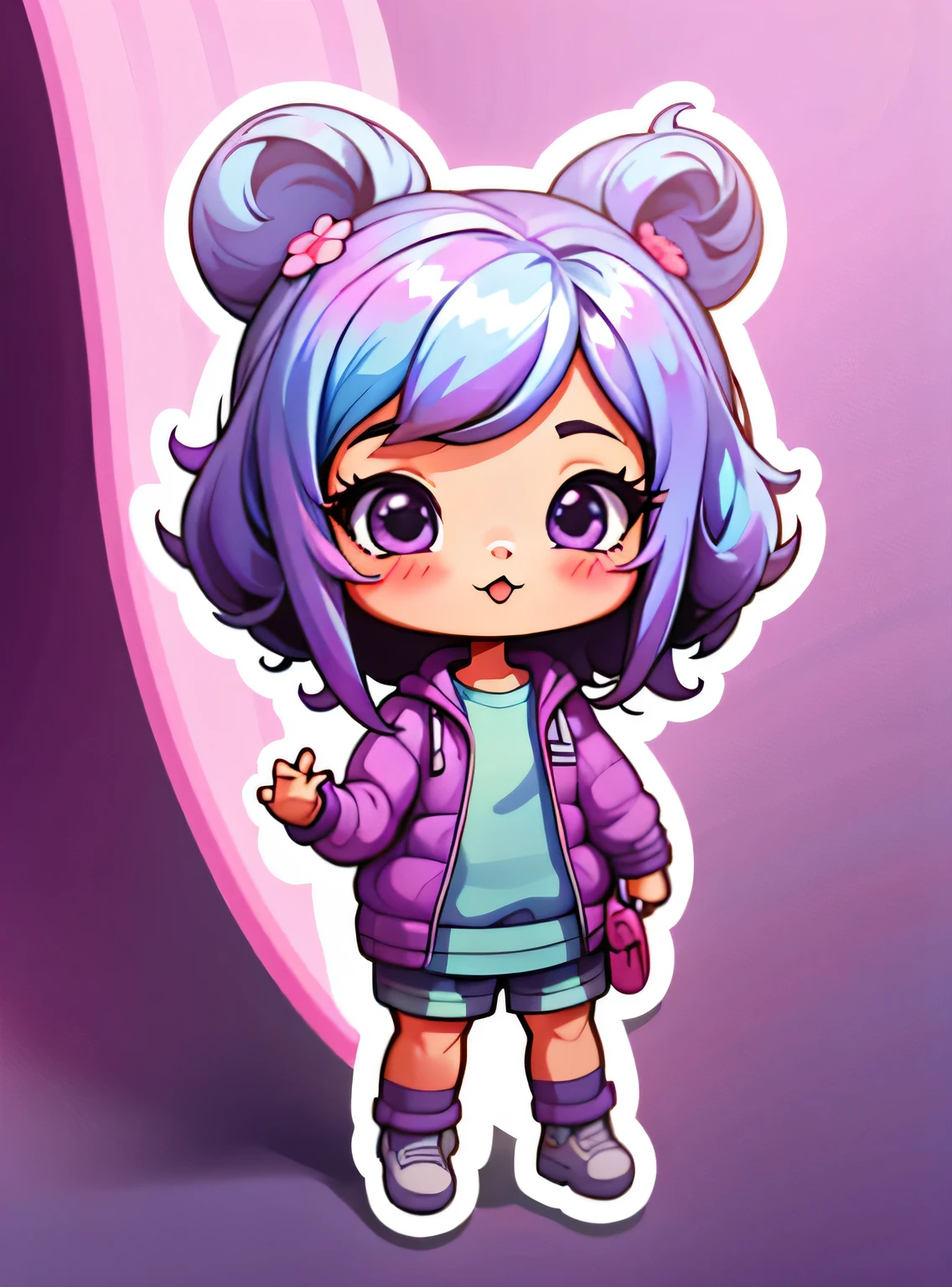 adesivo,1 garota,Bonitinho,kawaii,Bonitinho,fundo roxo chibi,