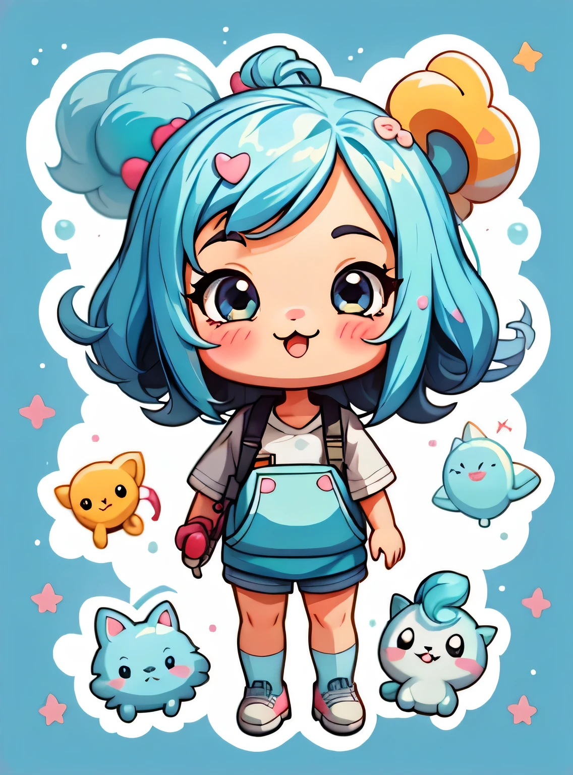 adesivo,1 garota,Bonitinho,kawaii,Bonitinho,fundo azul chibi,