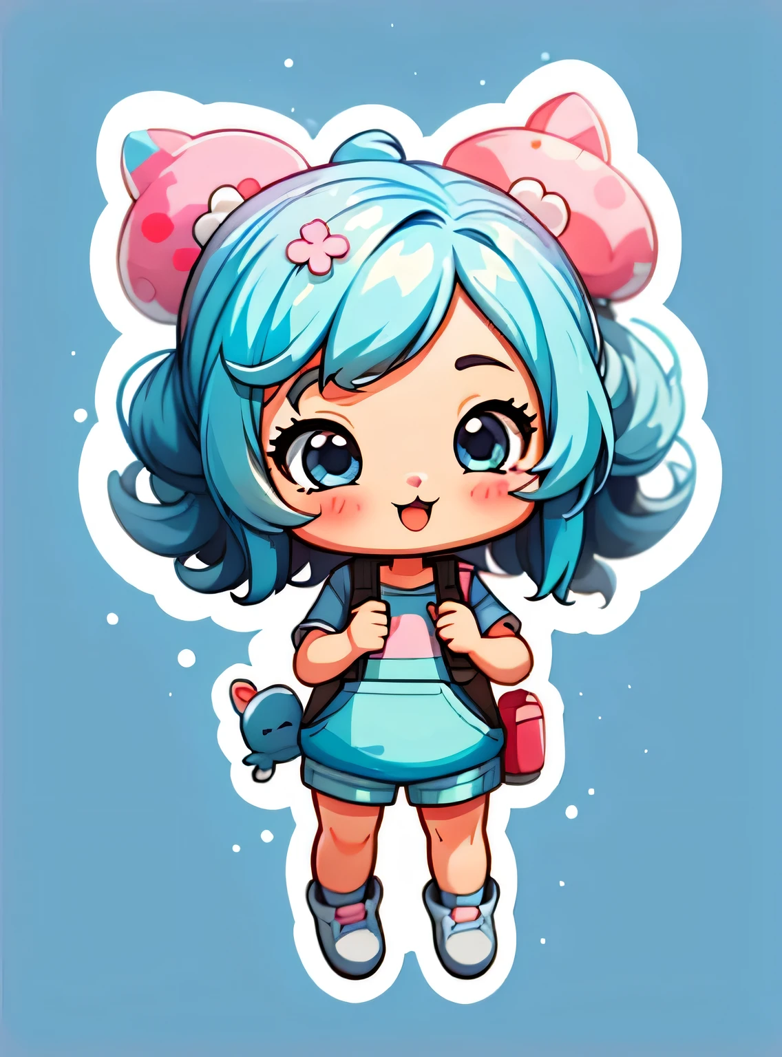 adesivo,1 garota,Bonitinho,kawaii,Bonitinho,fundo azul chibi,