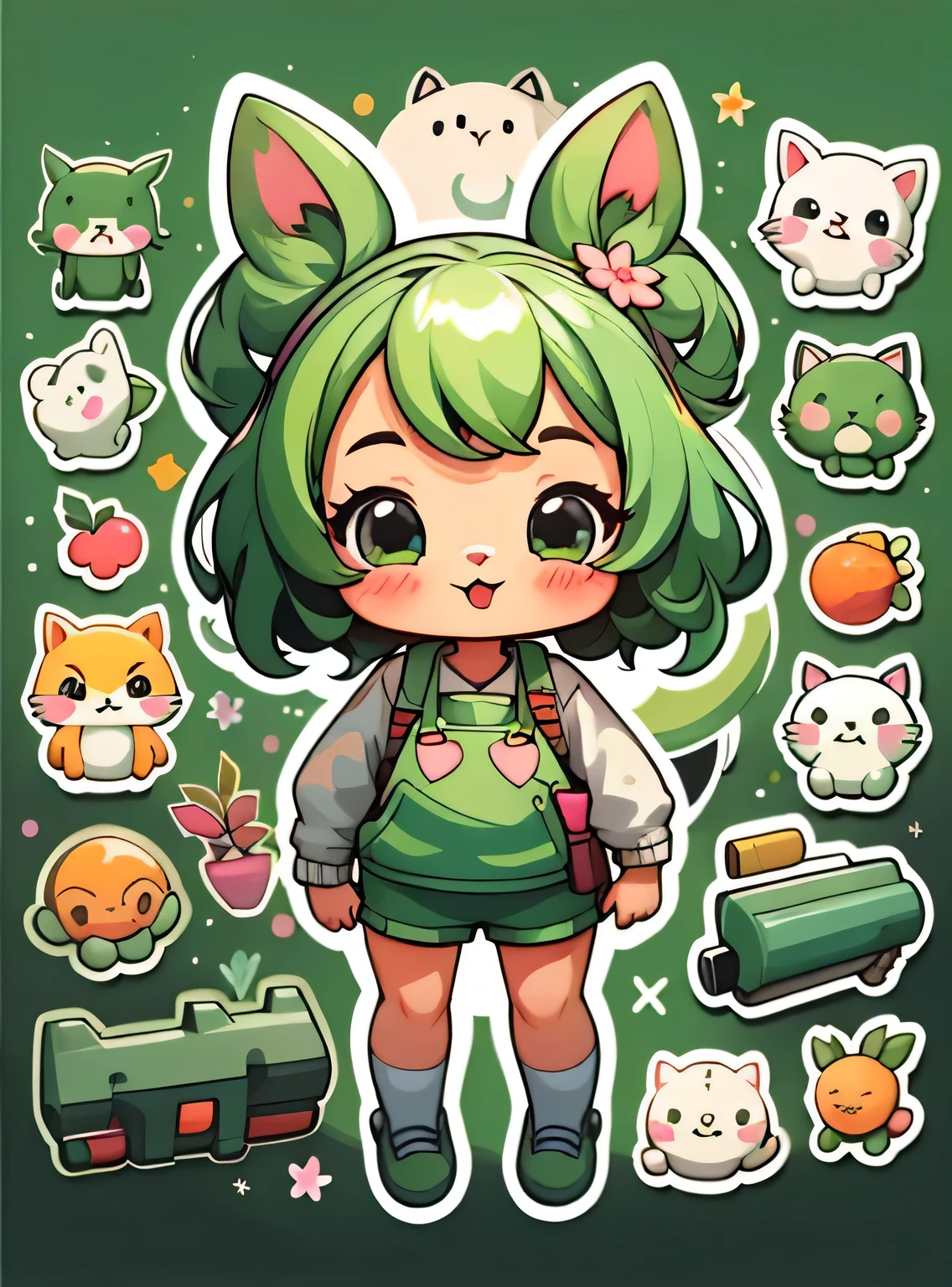 adesivo,1 garota,Bonitinho,kawaii,Bonitinho,fundo verde chibi,