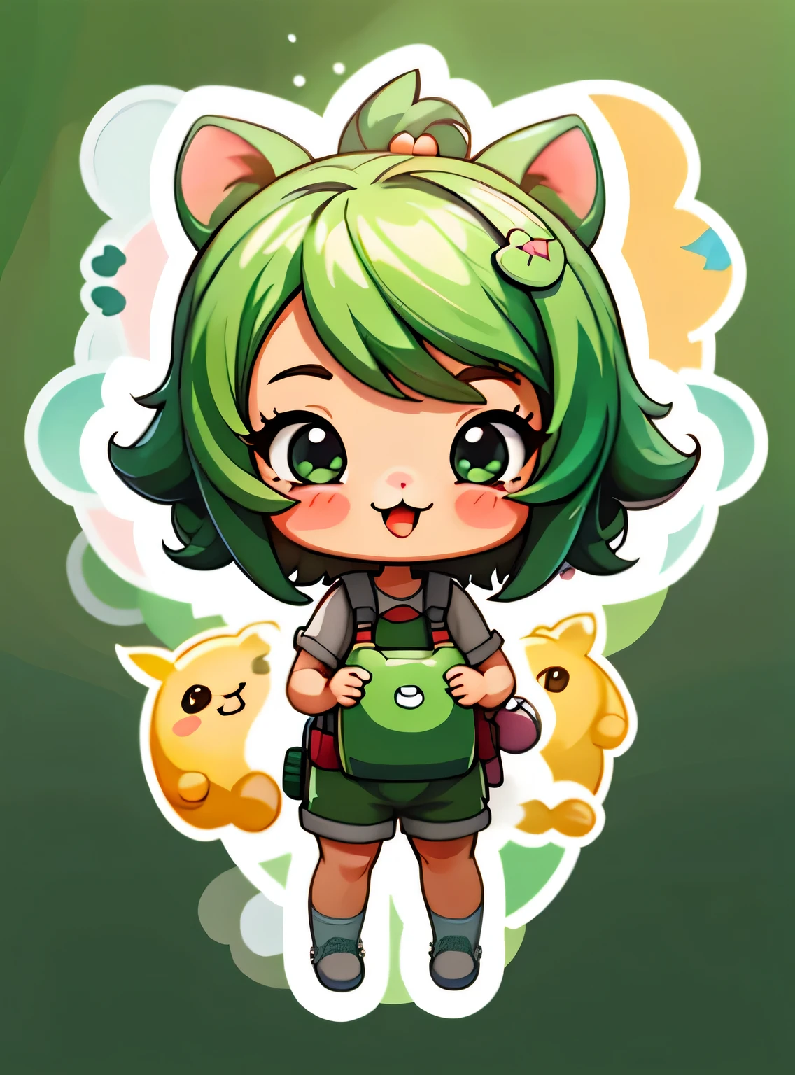 adesivo,1 garota,Bonitinho,kawaii,Bonitinho,fundo verde chibi,