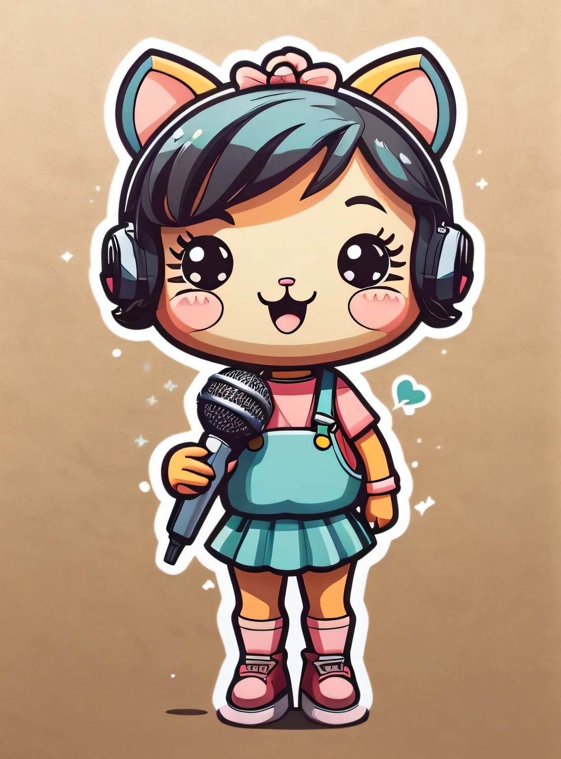 pegatina, microfone, kawaii, contorno, Vetor, fundo branco