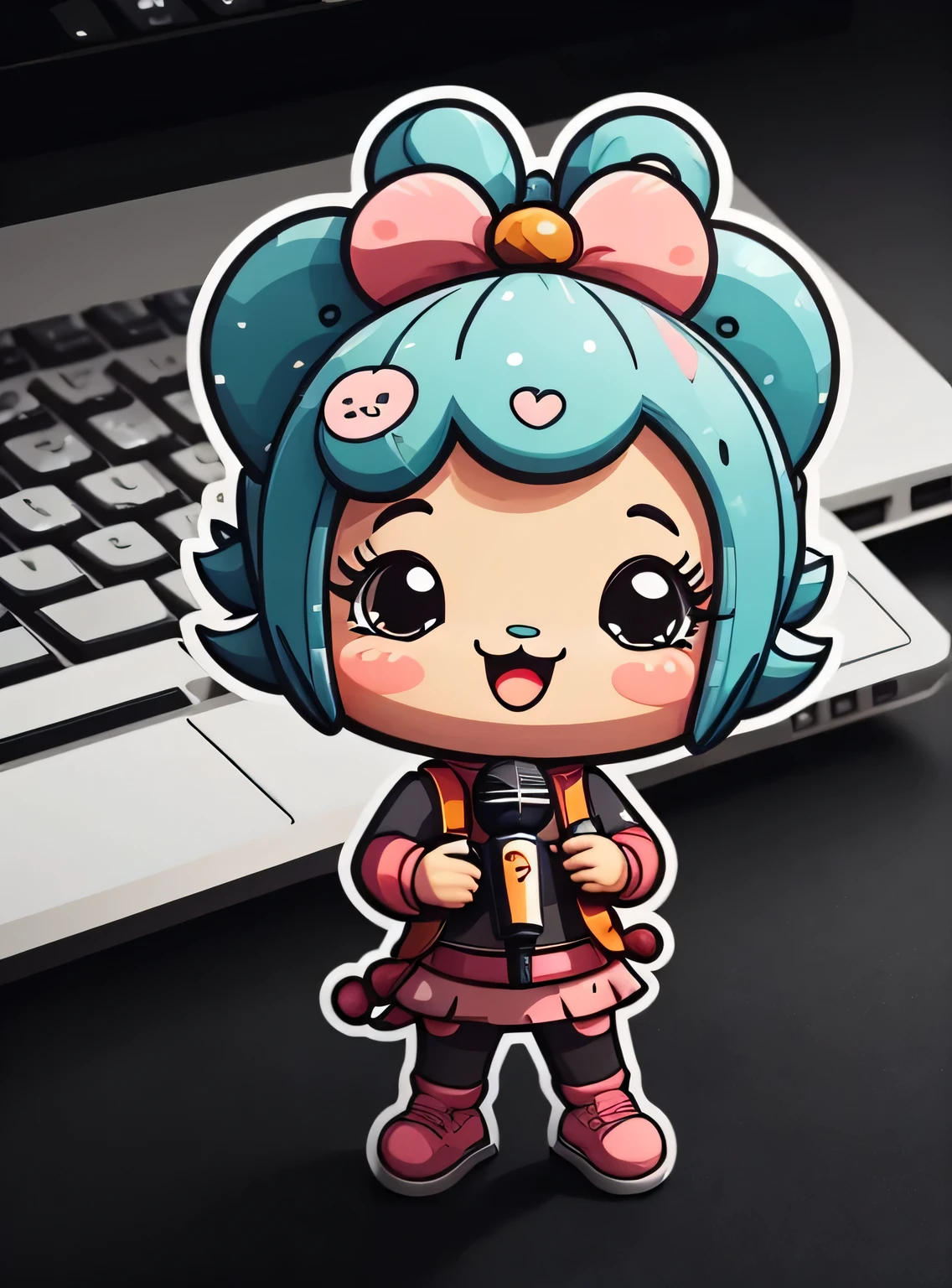 pegatina, microfone, kawaii, contorno, Vetor, fundo branco