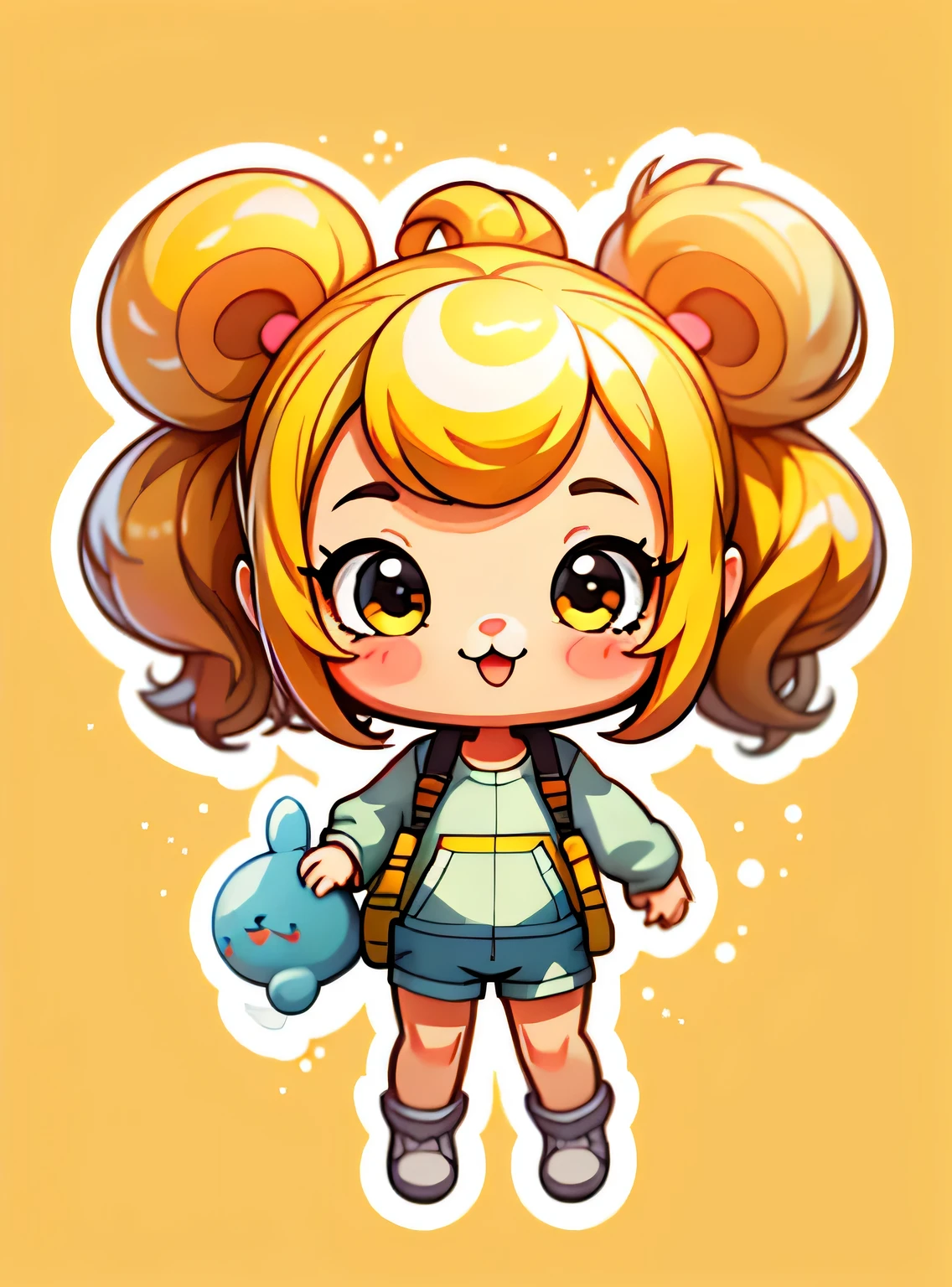 adesivo,1 garota,Bonitinho,kawaii,Bonitinho,fundo amarelo chibi,