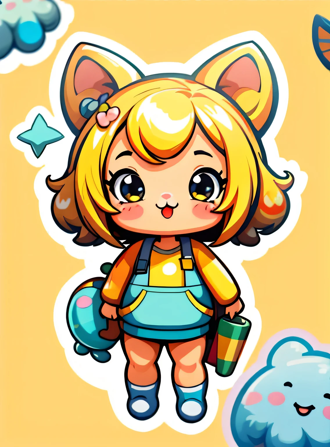 adesivo,1 garota,Bonitinho,kawaii,Bonitinho,fundo amarelo chibi,