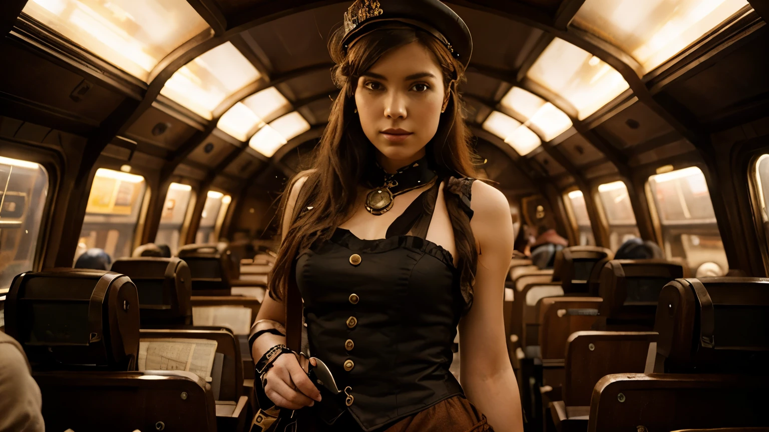 a female steampunk explorer travelling in the 19th century