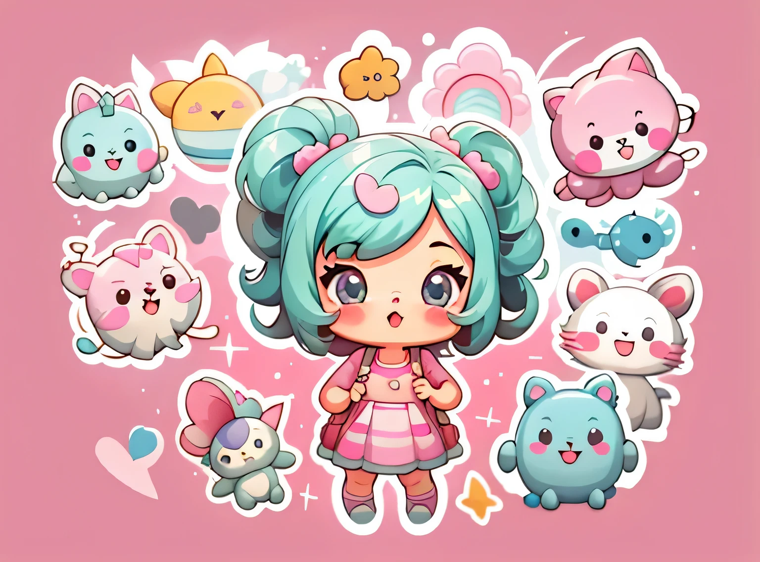 adesivo,1 garota,Bonitinho,kawaii,Bonitinho,fundo rosa chibi,