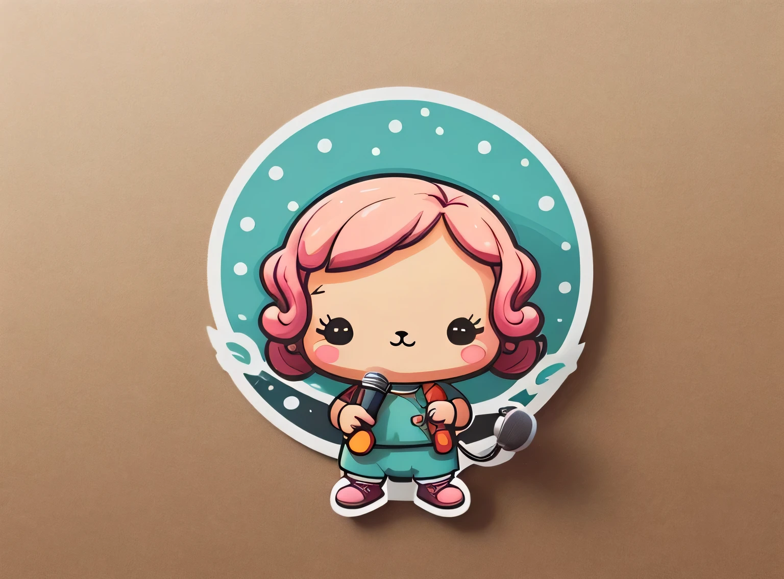 pegatina, microfone, kawaii, contorno, Vetor, fundo branco
