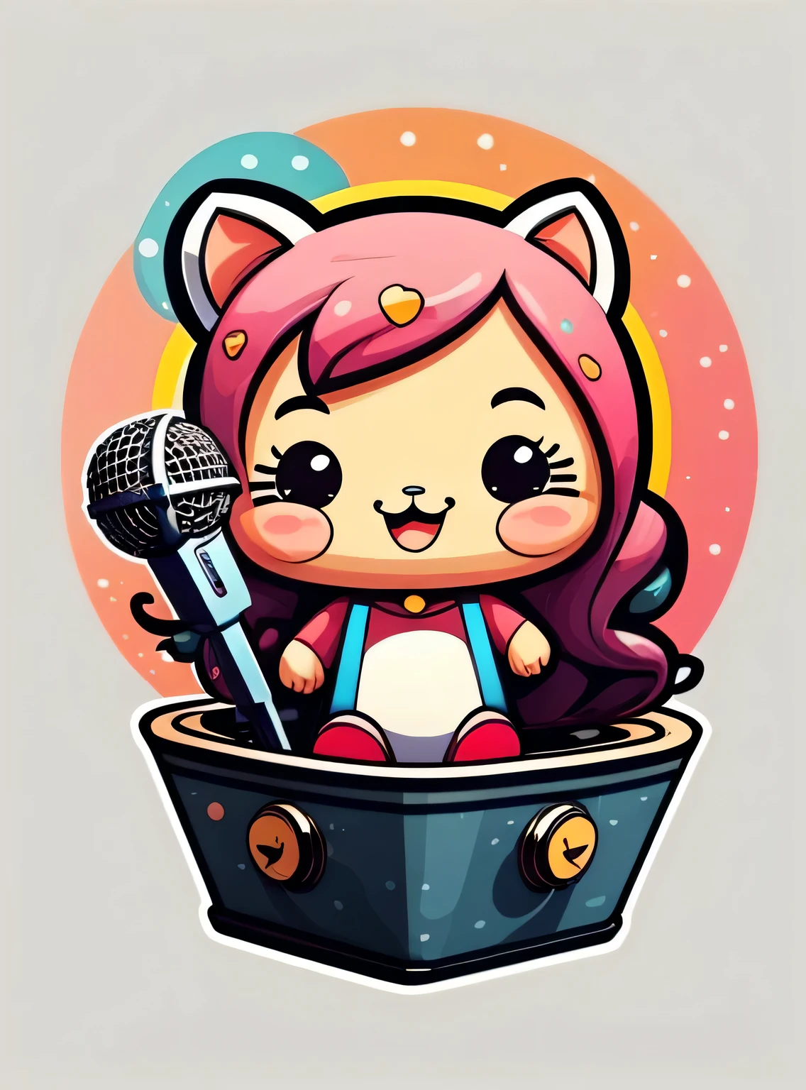 pegatina, microfone, kawaii, contorno, Vetor, fundo branco