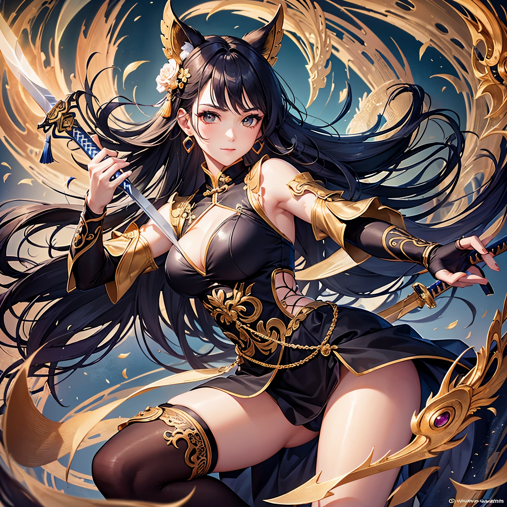 A drawing of a woman with a sword and a horse, intense line art, hyper-detailed line art, heavy line art, intense black line art, perfect line art, bold line art, other intricate detailed line art, sharp line art, thick black line art, black line art, clean anime outline, cell-shaded anime complexes, intricate lineart, ink outlines