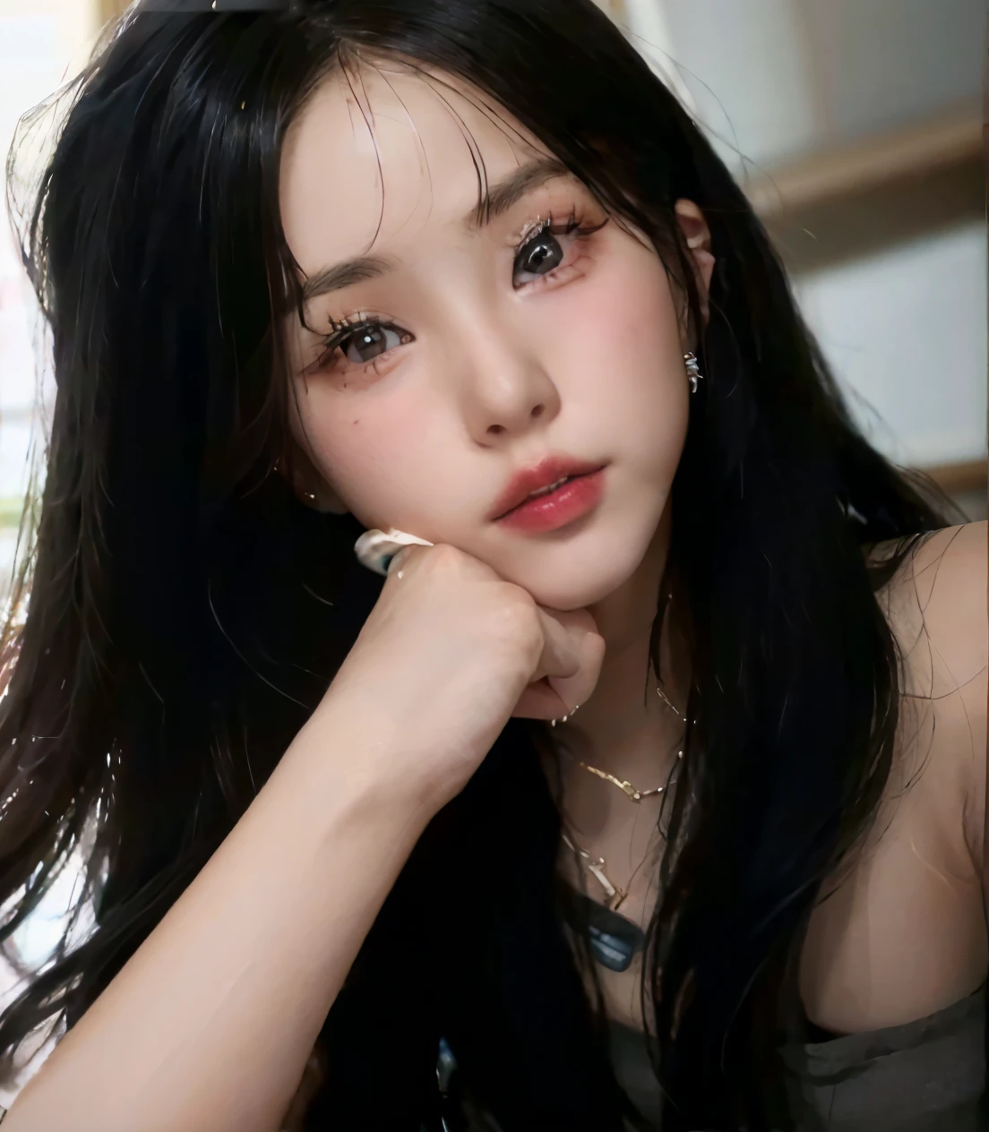 a close up of a woman with long hair and tattoos, gorgeous young korean woman, korean girl, beautiful south korean woman, ulzzang, beautiful young korean woman, beautiful asian girl, wan adorable korean face, young adorable korean face, ig model | artgerm, popular south korean makeup, beautiful aesthetic face, cruel korean goth girl, popular korean makeup