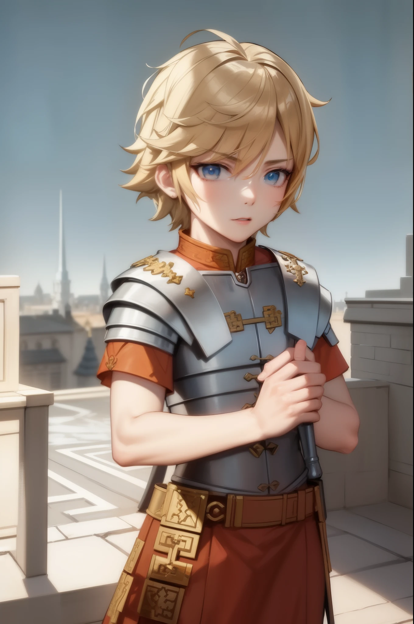 a cartoon image of a man in armor standing on a roof, handsome androgynous prince, protagonista masculino, handsome guy in demon slayer art, Boris Valejo. viajante octopata, arte oficial, delicate androgynous prince, protagonista feminina, arte oficial do personagem, fanart requintada altamente detalhada, um paladino humano masculino, final fantasy tactics character