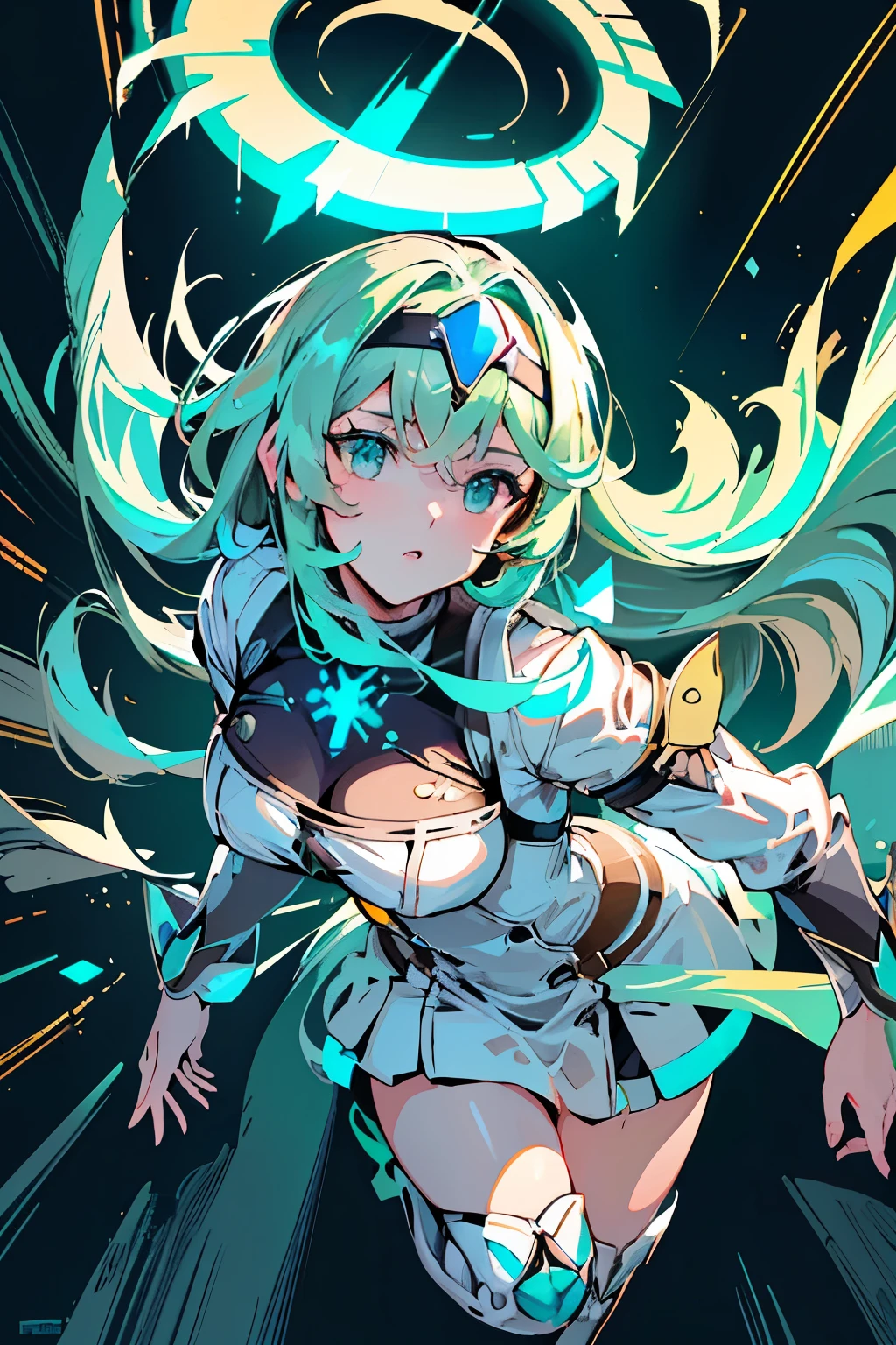 Anime, Girl, (((1girl))), (((Waifu, Xenoblade Chronicles 2, Pneuma Waifu))), (((Seafoam Green Hair, Long Hair))), ((Seafoam Green Eyes eyes:1.3, Upturned Eyes: 1, Perfect Eyes, Beautiful Detailed Eyes, Gradient eyes: 1, Finely Detailed Beautiful Eyes: 1, Symmetrical Eyes: 1, Big Highlight On Eyes: 1.2)), (((Lustrous Skin: 1.5, Bright Skin: 1.5, Skin Fair, Shiny Skin, Very Shiny Skin, Shiny Body, Plastic Glitter Skin, Exaggerated Shiny Skin, Illuminated Skin))), (Detailed Body, (Detailed Face)), Young, Idol Pose, (Best Quality), Techwear, (((Military Uniform))), (((Military Cap))), (((Military Coat))), (((Thigh-high Heeled Boots))), High Resolution, Sharp Focus, Ultra Detailed, Extremely Detailed, Extremely High Quality Artwork, (Realistic, Photorealistic: 1.37), 8k_Wallpaper, (Extremely Detailed CG 8k), (Very Fine 8K CG), ((Hyper Super Ultra Detailed Perfect Piece)), (((Flawlessmasterpiece))), Illustration, Vibrant Colors, (Intricate), High Contrast, Selective Lighting, Double Exposure, HDR (High Dynamic Range), Post-processing, Background Blur