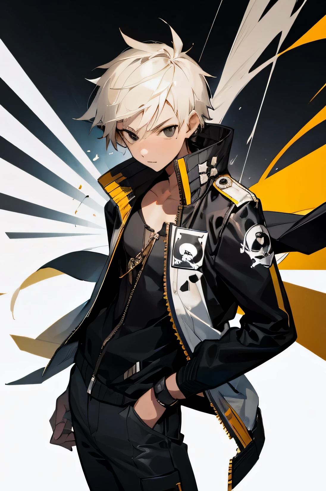 Male, , black eyes, short, Jet jacket, pirate background