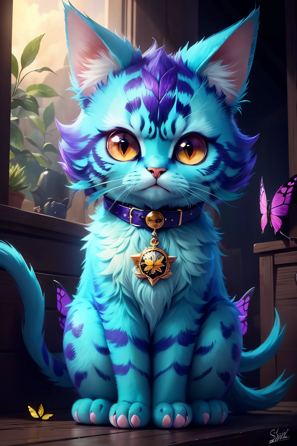 A fantz monster design, funny, ultra detailed, cute, butterfly, cat  in the style of style-sylvamagic,