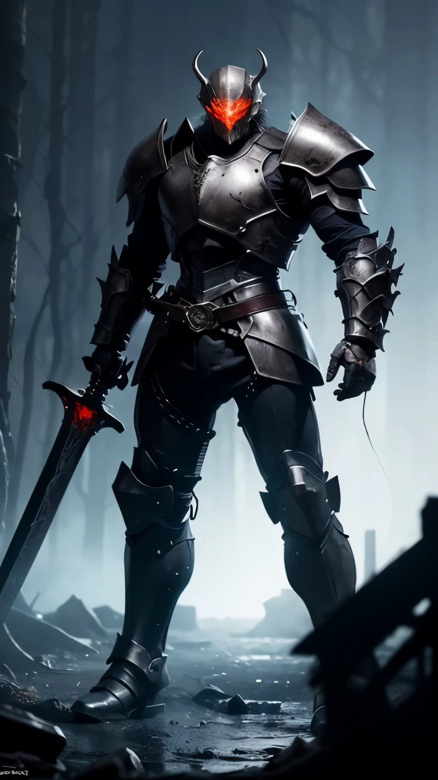 Knight in FULL plated Black Deadric knight striding through a lava lake, a big legendary black greatsword with Black light mixed with red,with black mist Black greatsword with broken red lines, background Death knight holding sword,Deadric knight standing in a dark room with a sword, burnt armor, black fire color reflected armor, steampunk bioarmor, redwood forest themed armor, demonic dragon inspired armor, corrupted armor, gothic armor, black and reddish color armor, cyberpunk flame suit, prince crown of black gears, demonic! compedium!, black gears, fire sword, medieval, dynamic, FULL HD, REALISTIC FANTASY. Layered armor. (((Proportionate)))