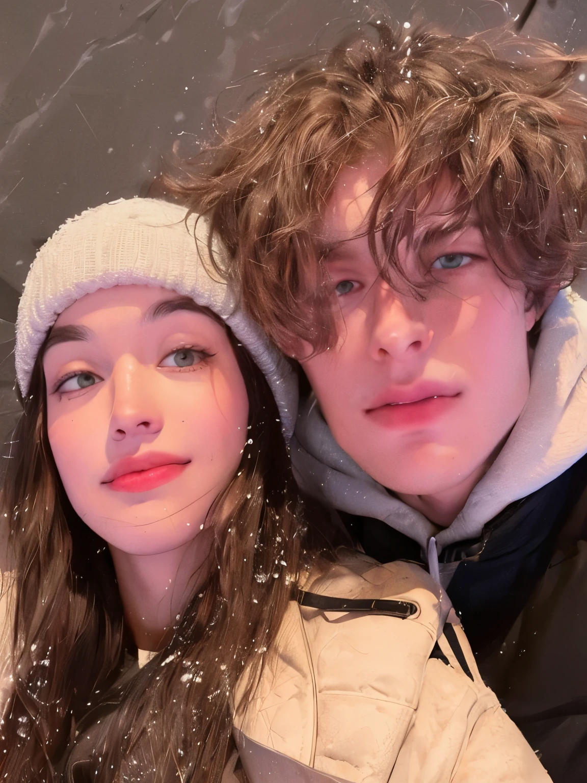 Imagen de Arafed de un hombre y una mujer posando para una foto, thomas danthoNuevo and malika favre, imagen de perfil, Jordan Grimmer y Natasha Tan, foto de perfil, Petra Collins y MC. escher, declan mckenna, Pete Davidson, elliot alderson, Nuevo, zac retz, joe keery, imagen de muy muy baja calidad, en la nieve