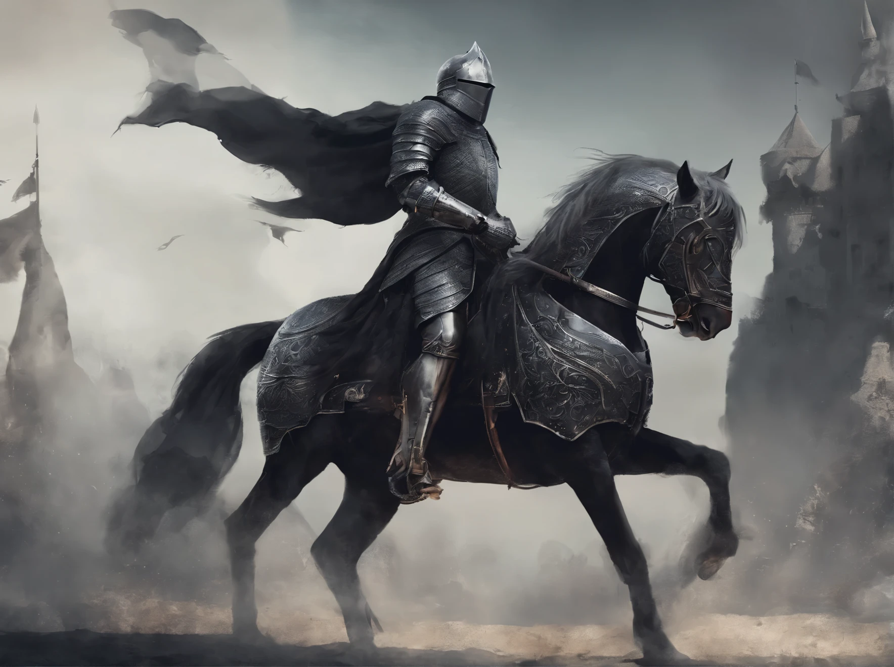 knight in black medieval armor on the horse