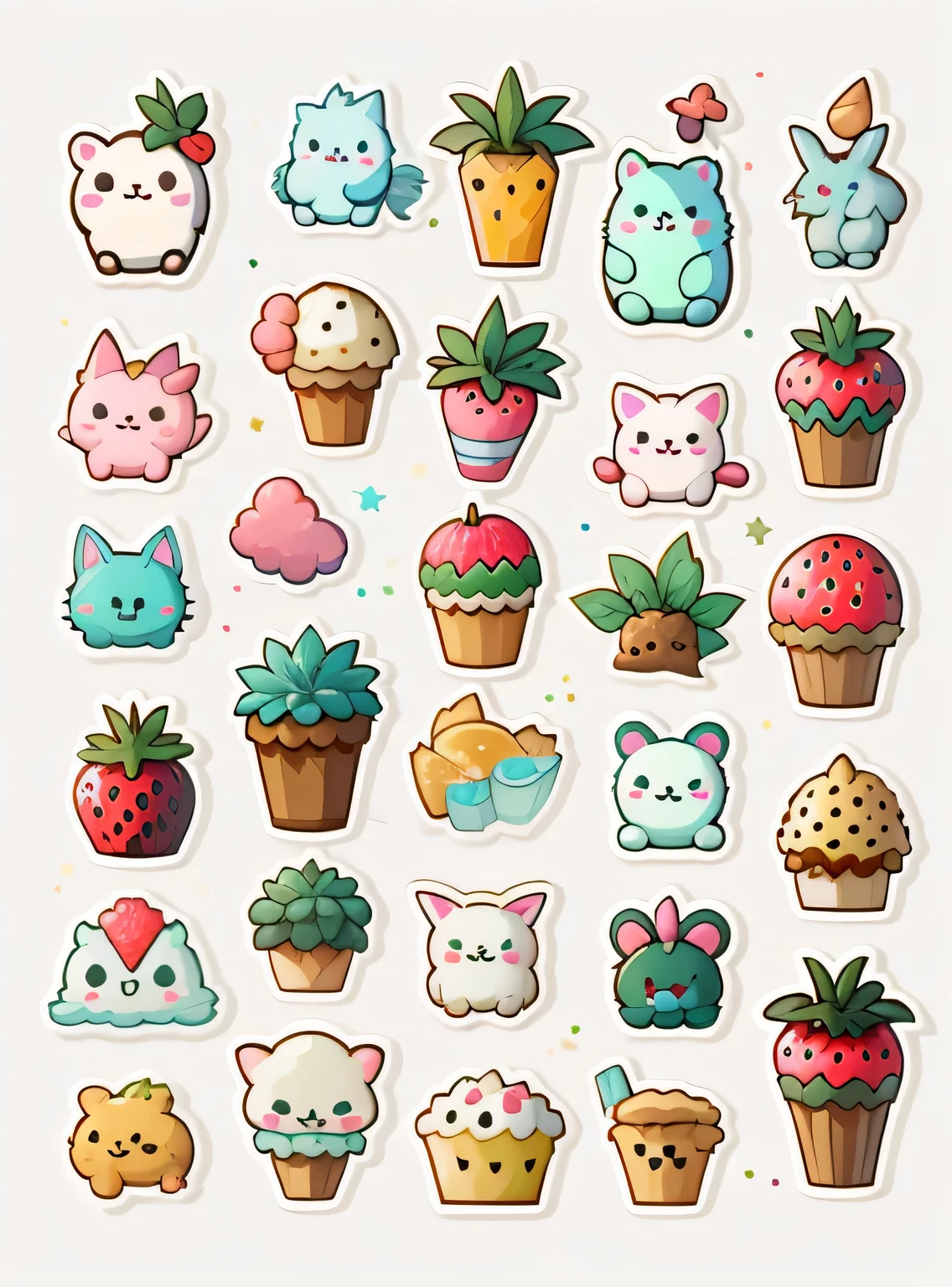 Adesivos individuais, 1 adesivo, (sorvete),(biscoitos), fundo branco, Nada de fundo, fundo simples, I don't know, adorable, cor pastel, estilo vetorial, sem gradiente,refinamento。Frutas diversas,Todos os tipos de animais bonitos