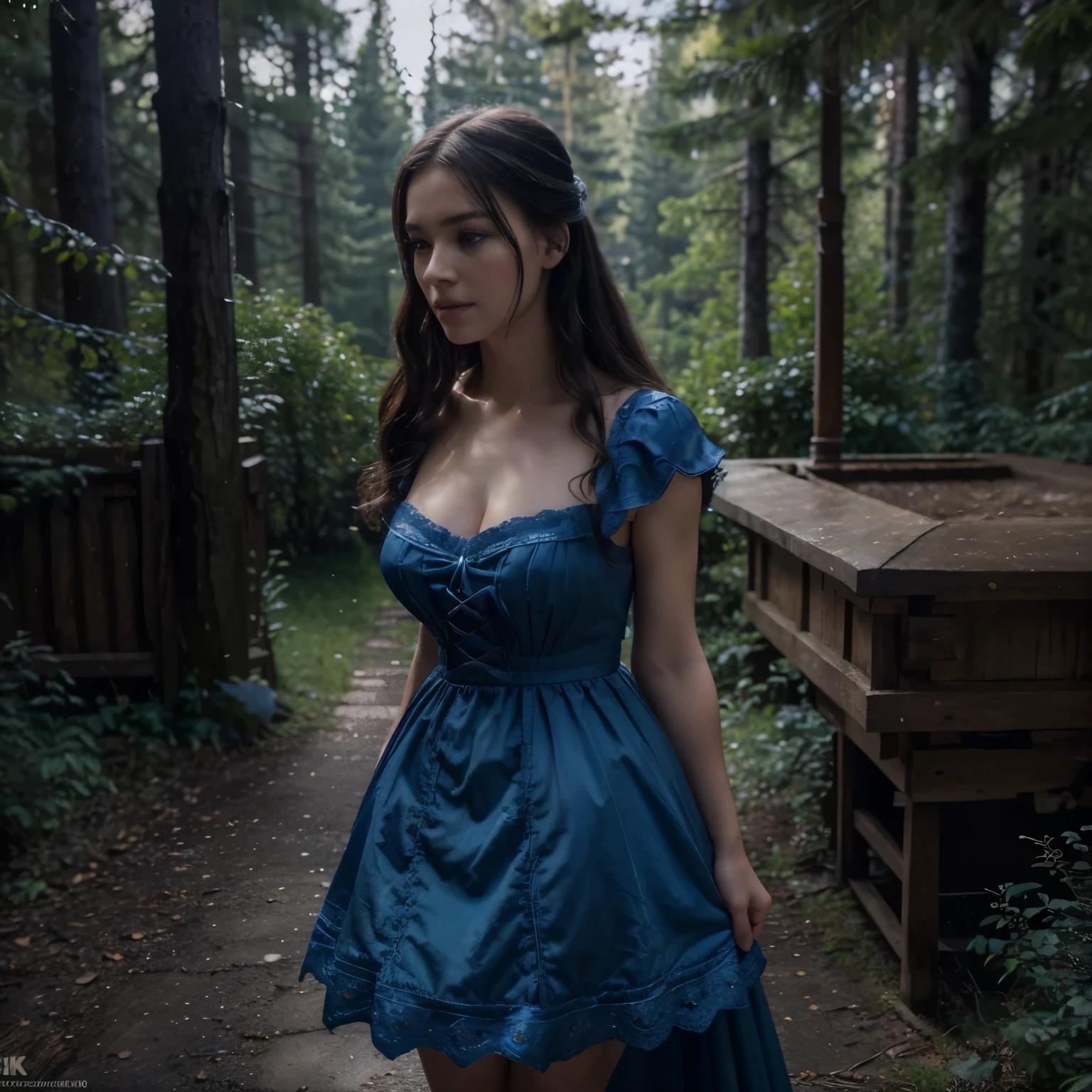 (best quality,4k,8k,highres,masterpiece:1.2),ultra-detailed,(realistic,photorealistic,photo-realistic:1.37),marianne_timeskip,blue dress,capelet,dark alpine forest,standing,night,looking up,upper body,beautiful detailed face,long eyelashes Create a tutorial diagram on how to replace a toilet from start to finish