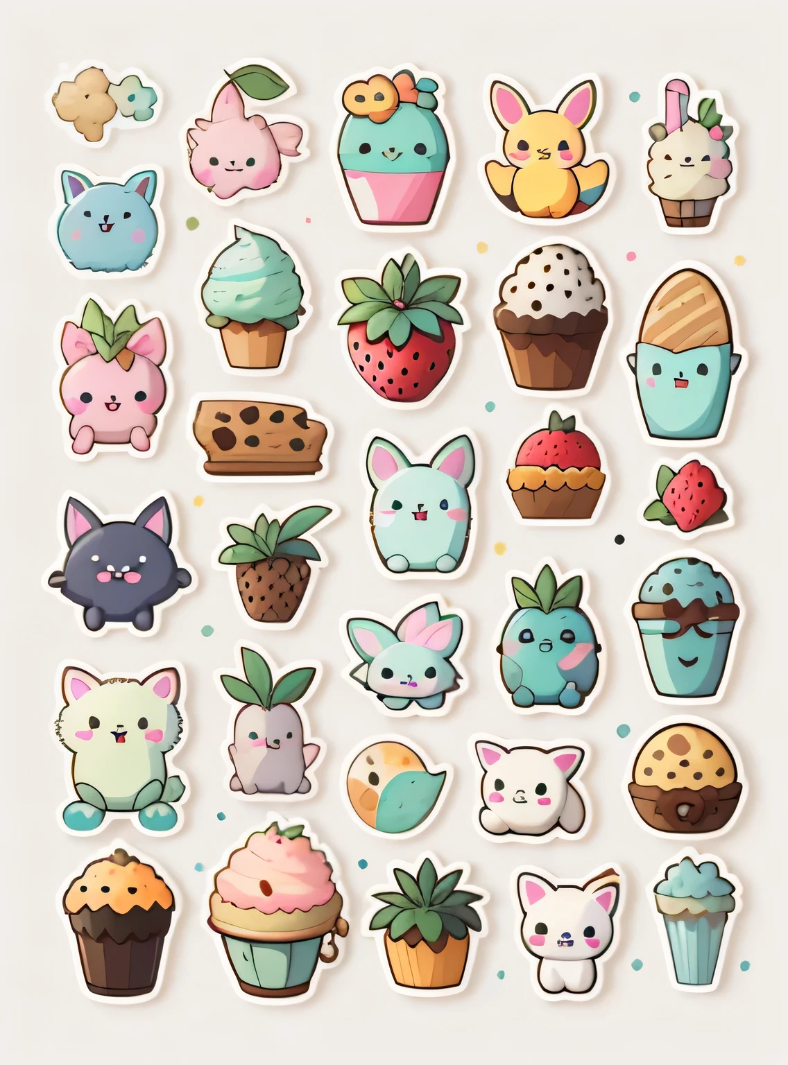 Adesivos individuais, 1 adesivo, (sorvete),(biscoitos), fundo branco, Nada de fundo, fundo simples, I don't know, adorable, cor pastel, estilo vetorial, sem gradiente,refinamento。Frutas diversas,Todos os tipos de animais bonitos