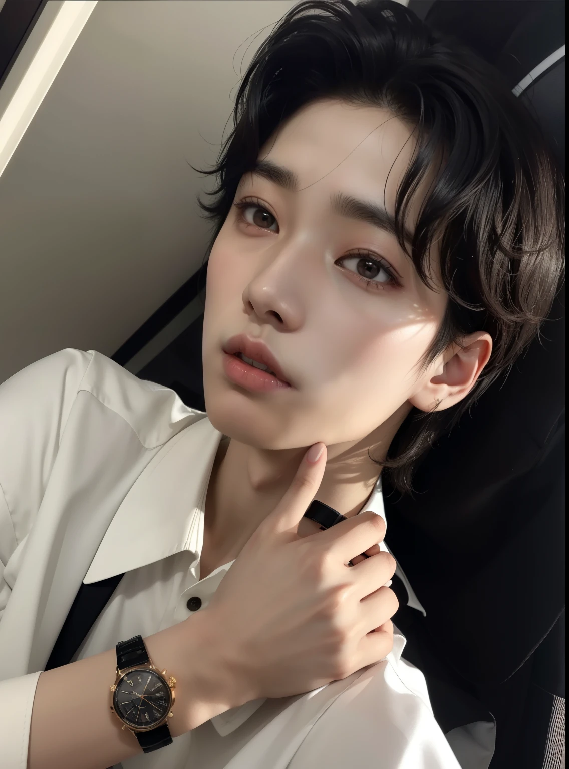 arafed asian man with a watch on his wrist, Jung Jaehyun, cai xukun, male Ulzzang, adorable and pale korean face, handsome androgynous prince, Jinyoung Shin, delicate androgynous prince, Kim Doyoung, Hong junho hyung, sakimichan, androgynous face, Ulzzang