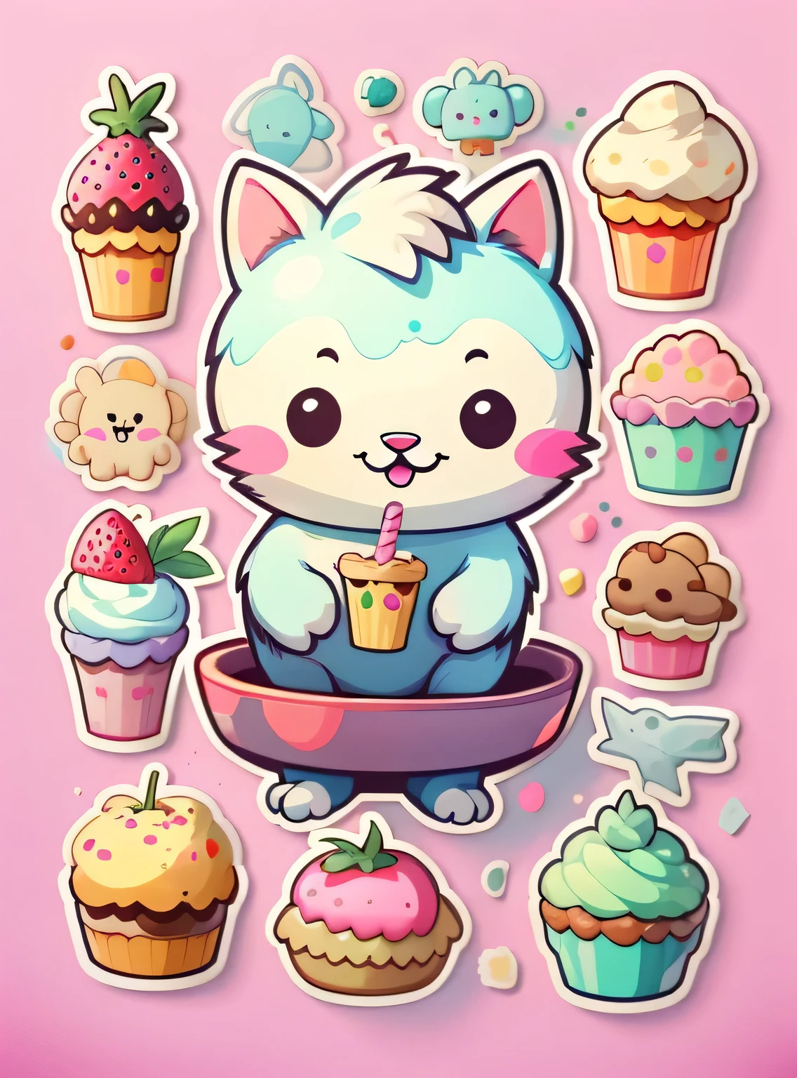 Adesivos individuais, 1 adesivo, (sorvete),(biscoitos), fundo rosa, Nada de fundo, fundo simples, I don't know, adorable, cor pastel, estilo vetorial, sem gradiente,refinamento。Frutas diversas,Todos os tipos de animais bonitos