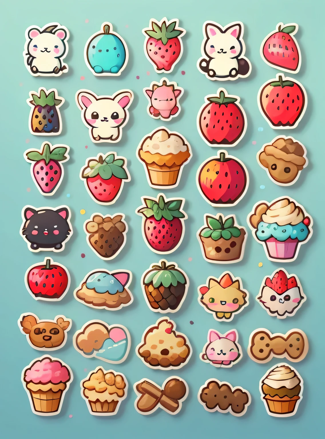 Adesivos individuais, 1 adesivo, (sorvete),(biscoitos), fundo azul, Nada de fundo, fundo simples, I don't know, adorable, cor pastel, estilo vetorial, sem gradiente,refinamento。Frutas diversas,Todos os tipos de animais bonitos